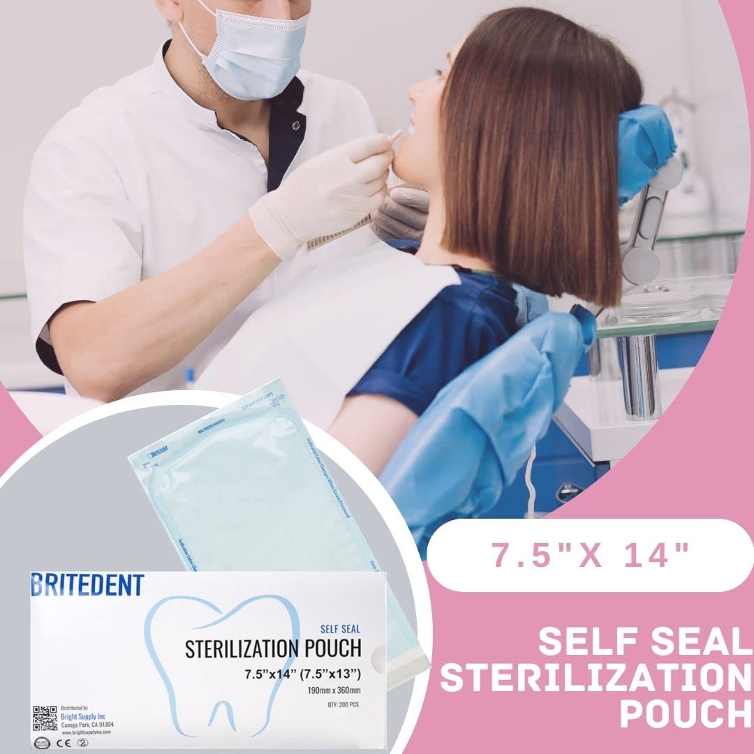 Self-Sealing Sterilization Pouches 7.5” x 13” - 200 Autoclave Sterilizer Bags for Dental & Medical Tools with Triple Check Technology | Easy-Open Design | Ideal for Clinics, Hospitals & Dental Offices