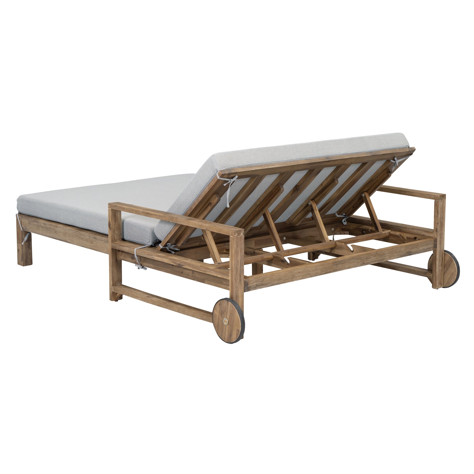 Farmhouse Style Wooden Outdoor Sunbed - 2 Person Daybed for Poolside, Garden & Backyard - Weather-Resistant Grey Wood Lounge Chair - Perfect for Relaxing, Sunbathing & Outdoor Lounging