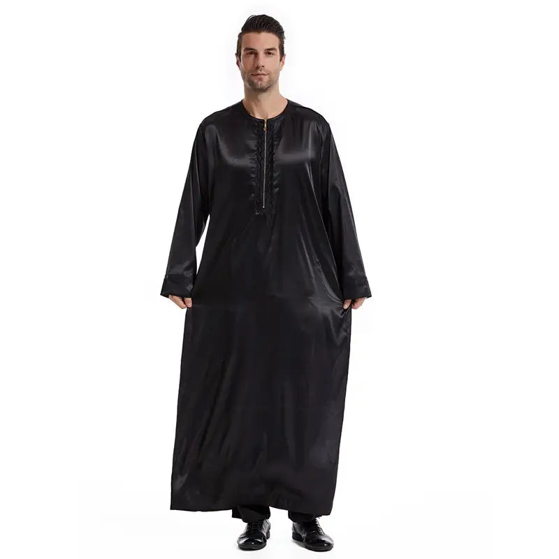 Premium Middle Eastern Arab Men's Thobe with Front Zipper - Traditional Islamic Robe for Eid, Wedding & Daily Wear - Comfortable Long Dress for Special Occasions & Prayer