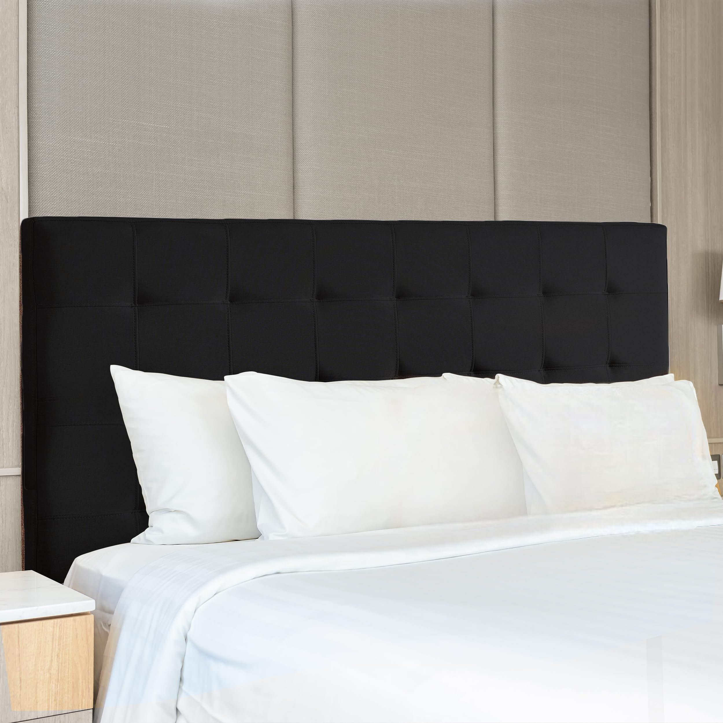 Jessenia Upholstered Tufted Queen Size Headboard - 12 Adjustable Positions, Wall Mounted Linen Fabric Bed Backboard (Black) | Perfect for Modern Bedrooms, Guest Rooms & Apartment Decor