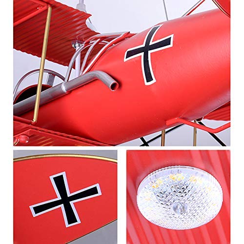 Modern Airplane Art Deco LED Pendant Light - Cartoon Biplane 8-Light Chandelier with Red Metal Finish - Perfect for Kids Bedroom, Playroom, Nursery, or Themed Restaurant Decor