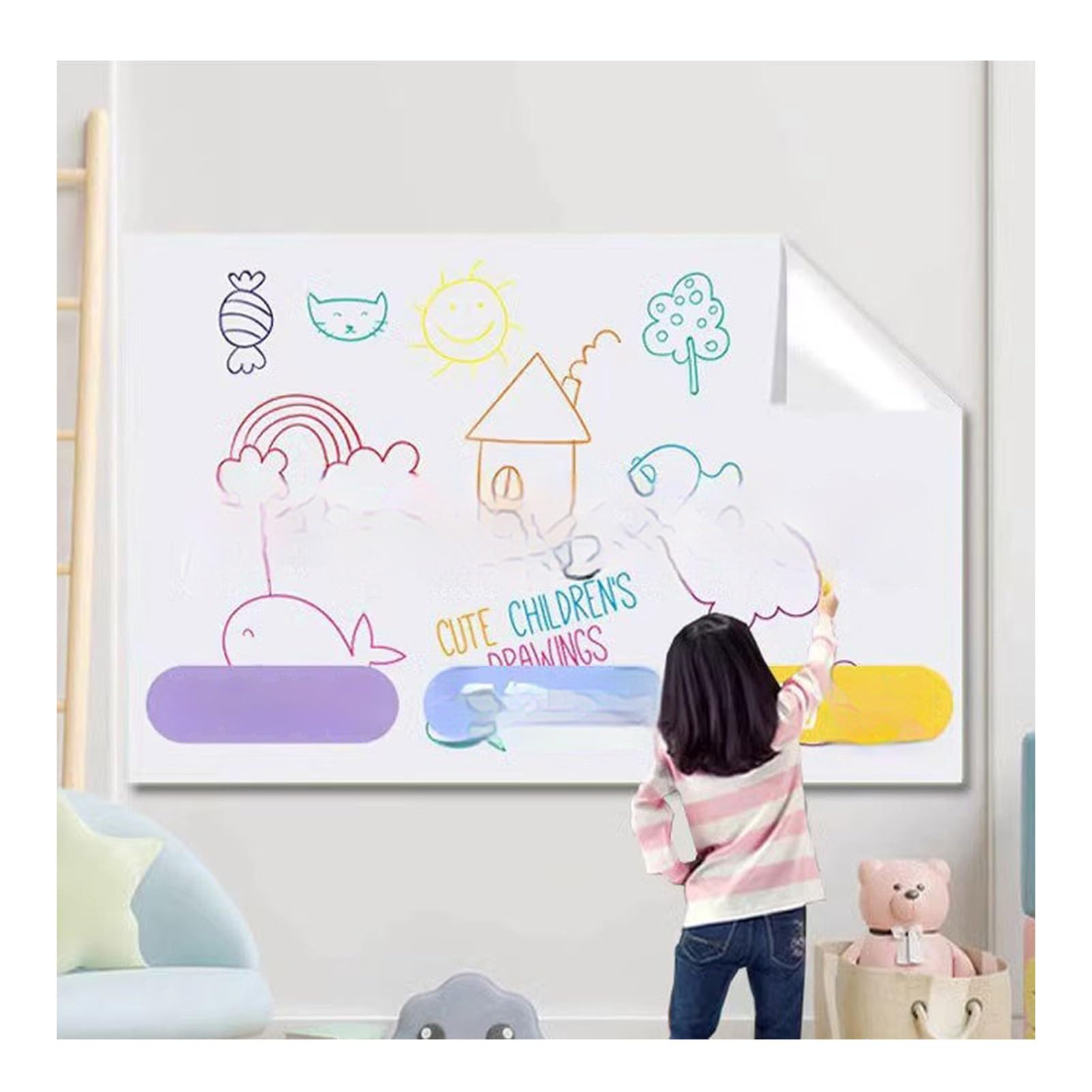 Dry Erase Whiteboard Sticker - Peel and Stick Electrostatic Whiteboard Wallpaper - Reusable & Writable for Walls, Doors, Glass - White 1.2x5m - Perfect for Home Office, Classroom, Kids Room & DIY Projects
