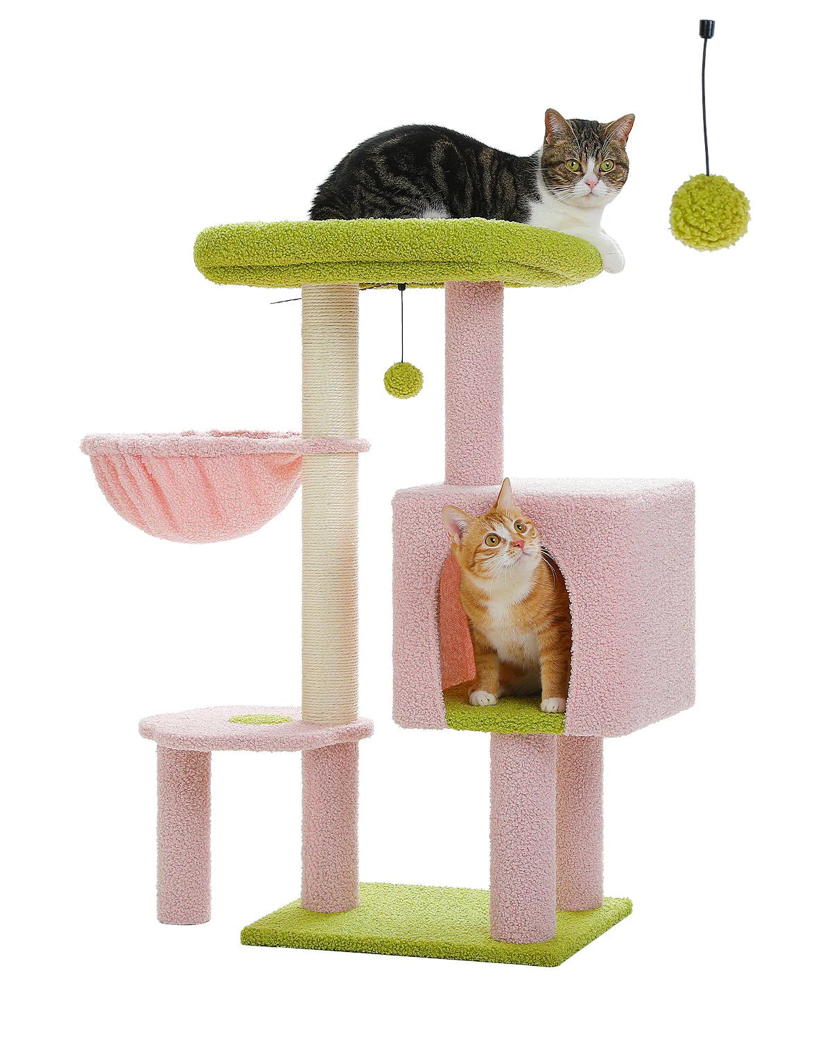Pink Cat Condo Scratching Post with Hammock - Multi-Level Cat Tree Furniture for Climbing, Scratching & Lounging - Perfect for Indoor Cats Play & Relaxation