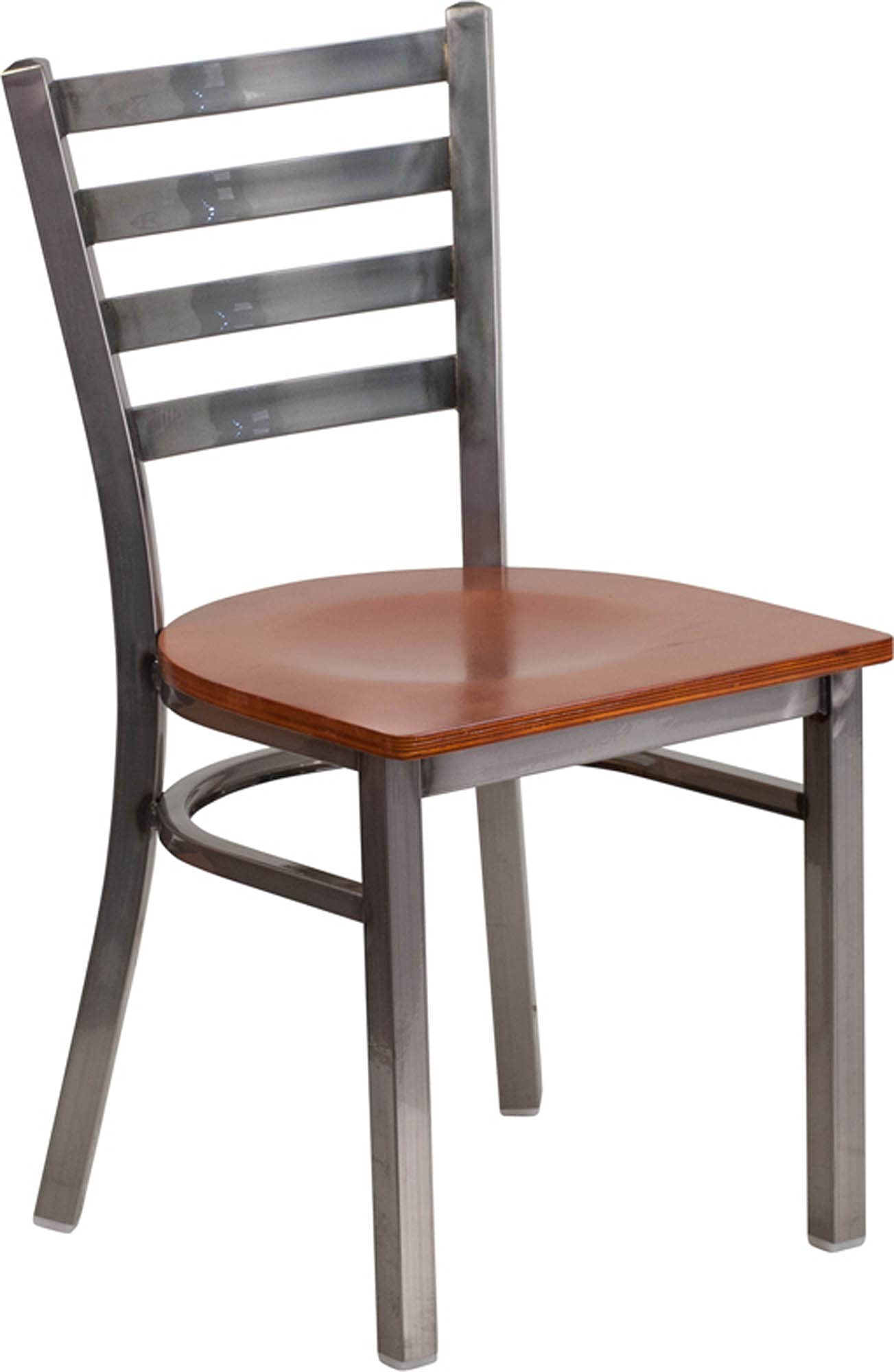 Flash Furniture HERCULES Series Clear Coated Ladder Back Metal Restaurant Chair with Cherry Wood Seat - Commercial Dining, Kitchen, Bar & Cafe Use - Heavy Duty Stackable Chairs for Restaurants