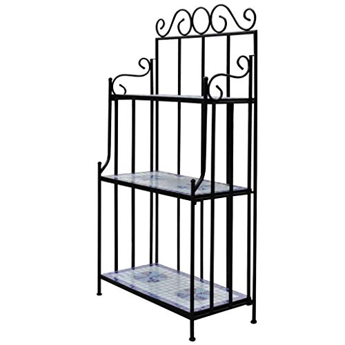 iFCOW Foldable Plant Stand Indoor - A Frame Flower Pot Holder Shelf with Blue White Mosaic Pattern | Perfect for Home Decor, Living Room, Balcony & Garden Plant Display