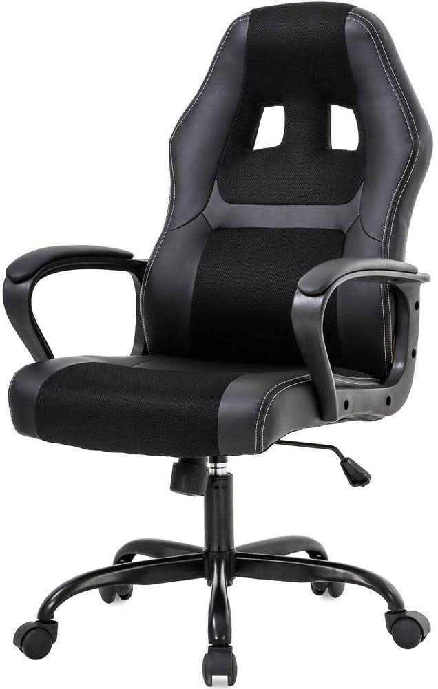Bigacc Ergonomic Gaming Chair - High Back PU Leather Office Computer Chair with Lumbar Support, Adjustable Swivel Task Chair for Adults & Teens - Perfect for Home Office, Gaming & Esports (Black)
