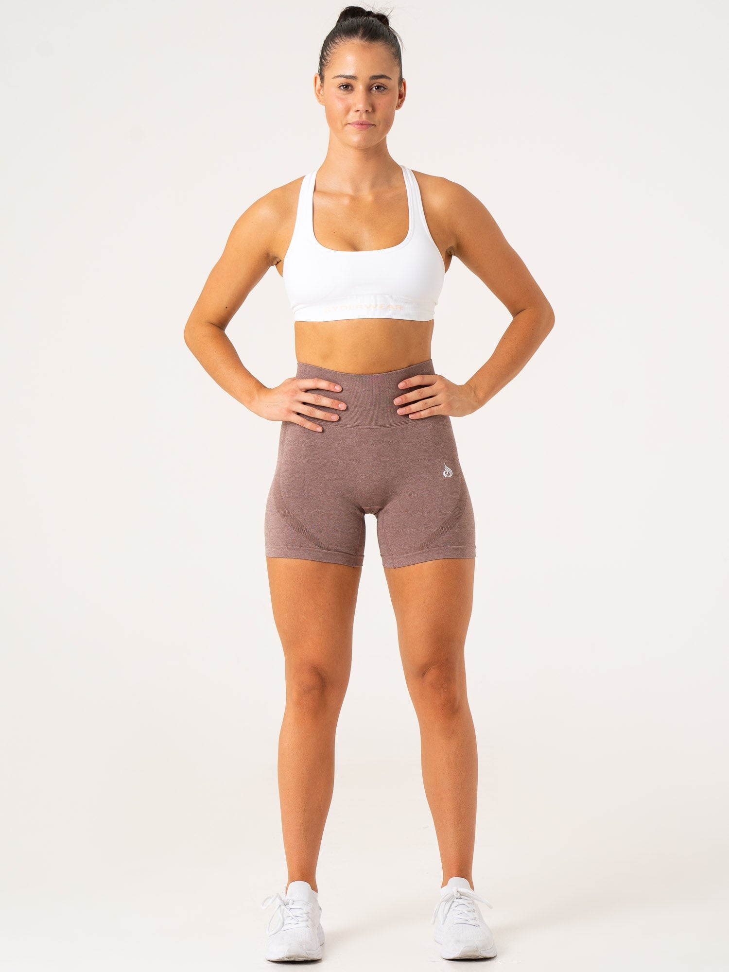 Staples Seamless Shorts for Women - Comfortable Mocha Marl High Waist Yoga Shorts | Perfect for Workout, Lounge & Summer Activities