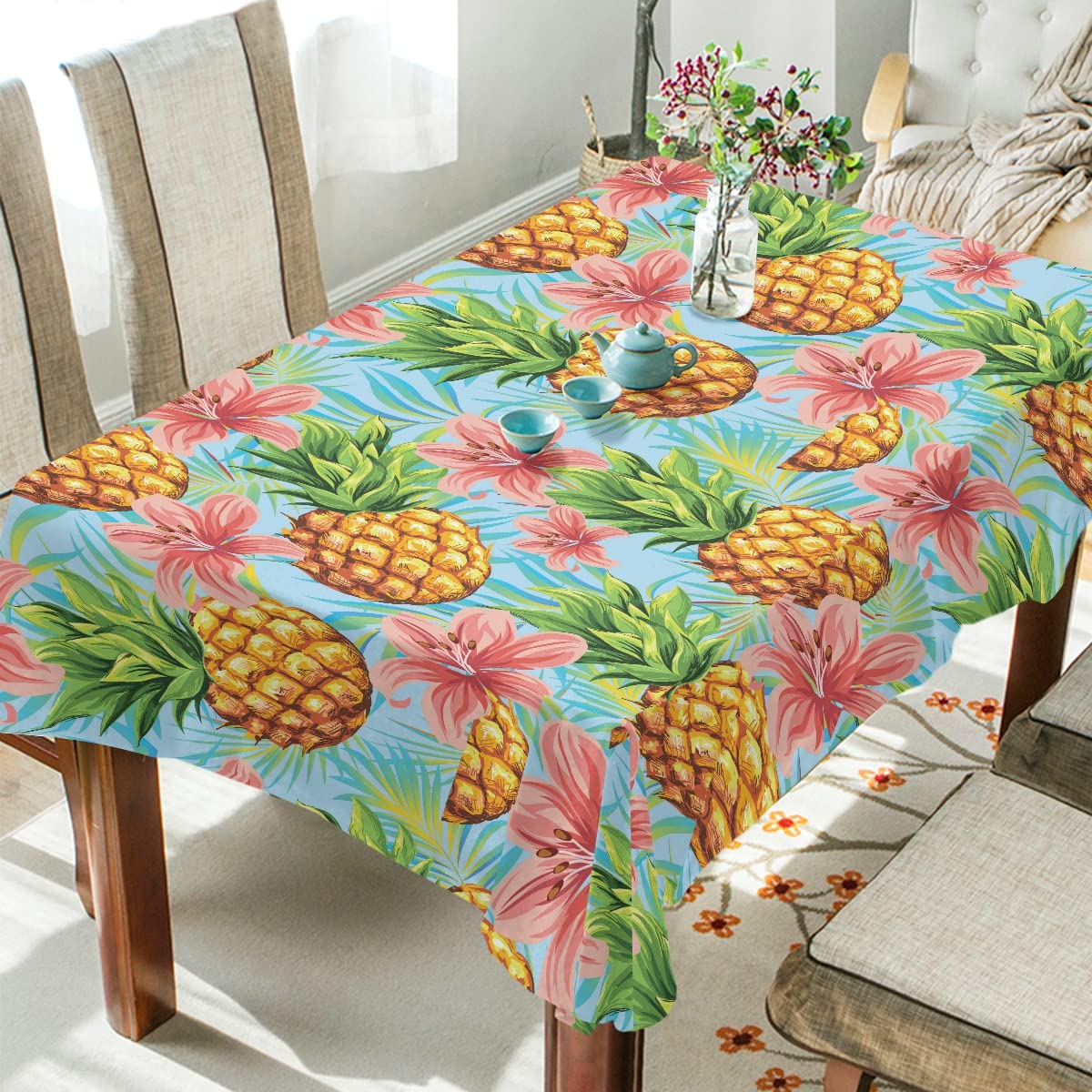 Tropical Plants & Fruits Tablecloth 60x90 Inches - Waterproof Rectangle Table Cover for Outdoor Wedding, Party, Dining Room - Durable Table Protector for Picnics, BBQs, and Home Decor