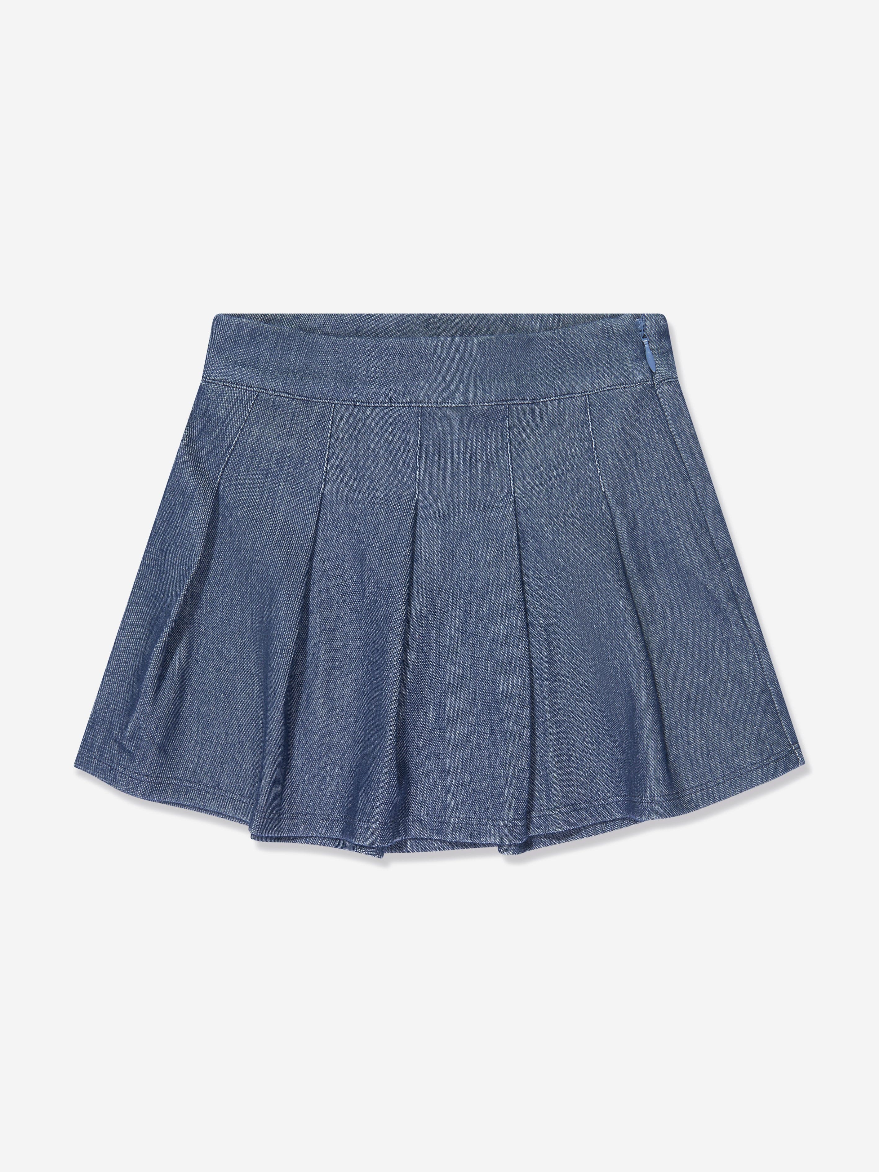 AY by AYLA Girls Denim Look Pleated Mini Skirt - Blue Denim Skirt for Teens, Stretch Waistband, Comfortable & Stylish | Perfect for School, Parties, and Casual Outfits