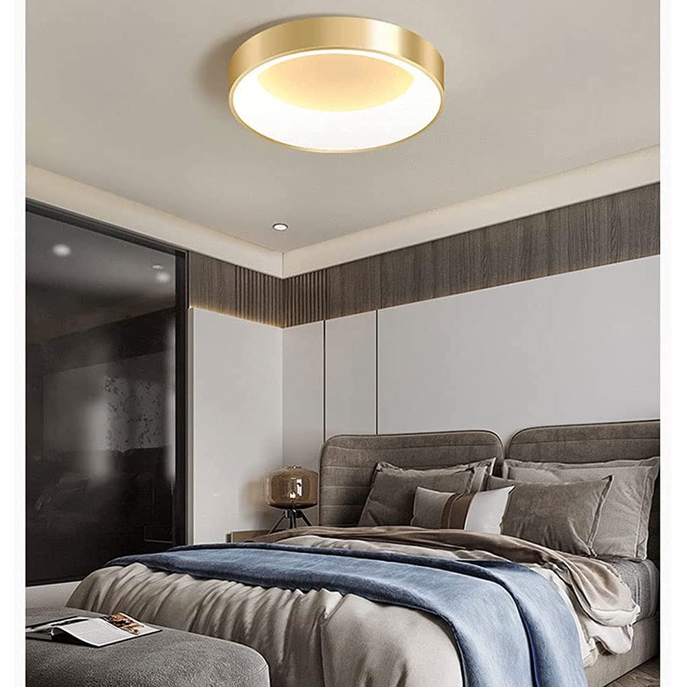 Nordic Luxury Dimmable LED Ceiling Light - Modern Round Flush Mount Fixture with Gold Finish - Energy Saving Flat Panel Lighting for Living Room, Bedroom & Kitchen - Perfect for Home Decor and Ambient Lighting
