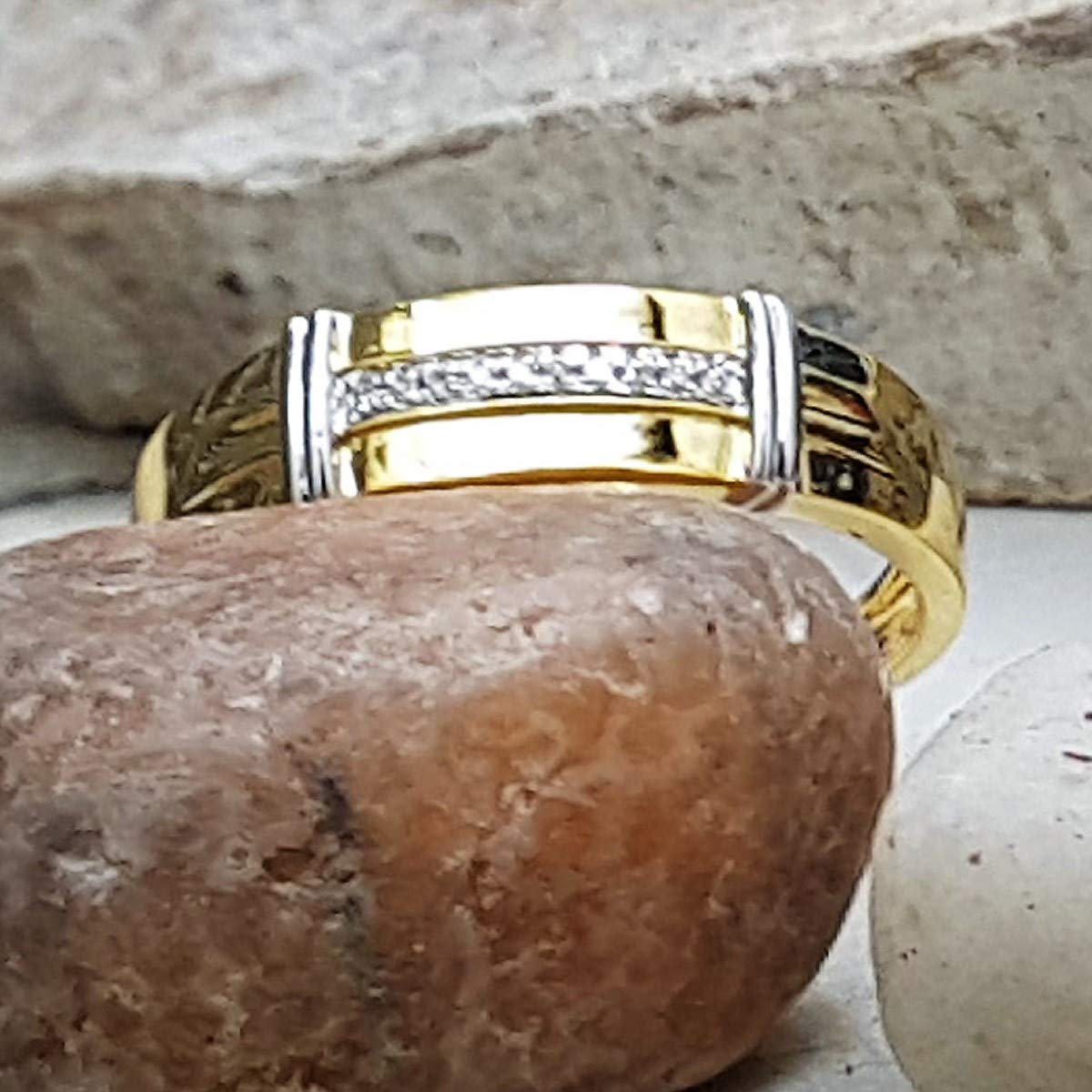 Dazzlingrock 10K Yellow Gold Men's Wedding Band with 0.05cttw Round White Diamonds - Elegant Solid Gold Ring for Engagement, Anniversary & Special Occasions