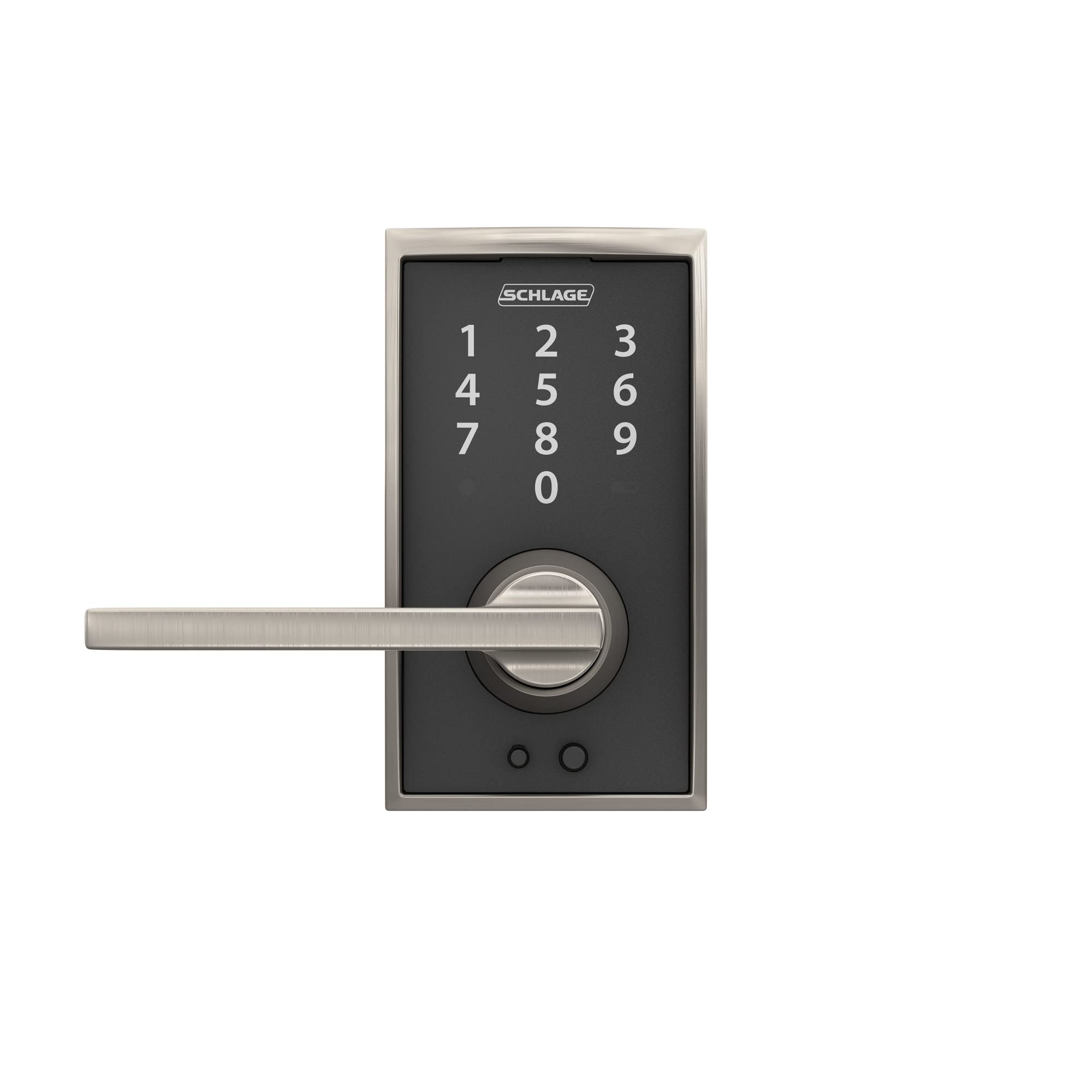 Schlage FE695 CEN 619 LAT Touch Century Electronic Keyless Entry Deadbolt Lock with Latitude Lever in Satin Nickel - Secure Smart Home & Office Door Lock for Keyless Convenience