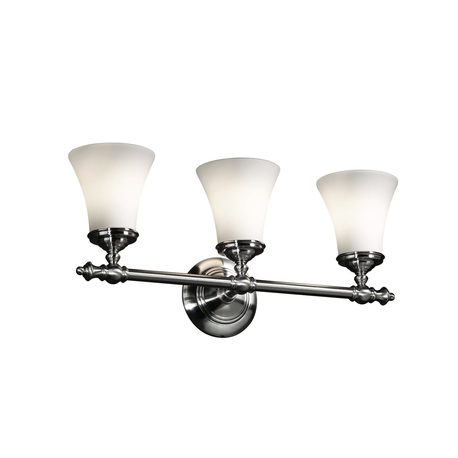 Justice Design Group Fusion 3-Light Bathroom Vanity Light Bar - Brushed Nickel Finish with Opal Artisan Glass Shade for Modern Bathroom & Powder Room Lighting