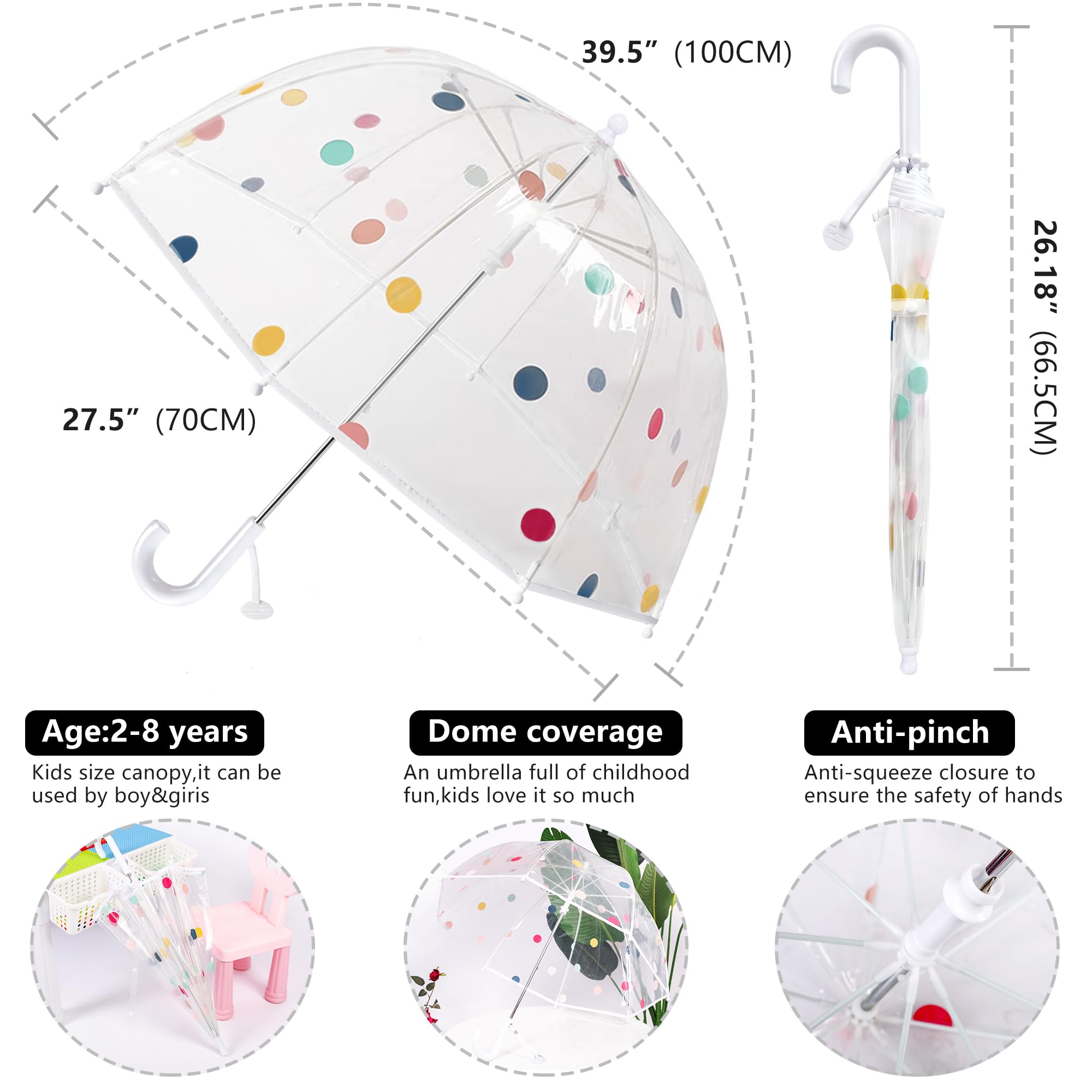 Kids Clear Bubble Umbrella - Windproof & Rainproof Dome Umbrella for Boys & Girls - Perfect for School, Outdoor Play & Rainy Day Adventures