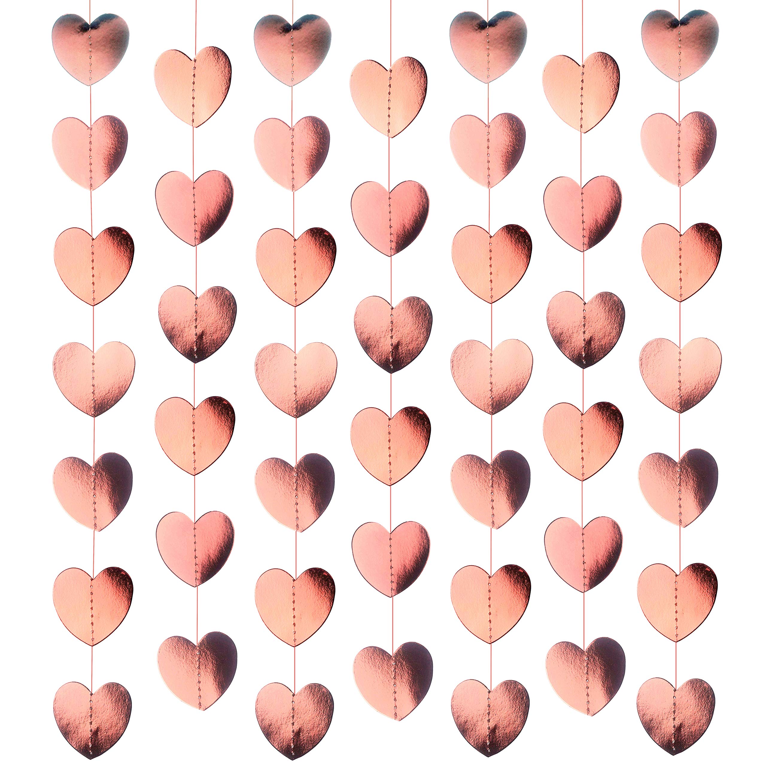 Rose Gold Heart Hanging Paper Garland Decor - 52ft Valentine's Wedding Engagement Anniversary Party Decorations for Bridal Shower, Bachelorette Party & Birthday Ceiling Decor | Romantic Home & Event Decor