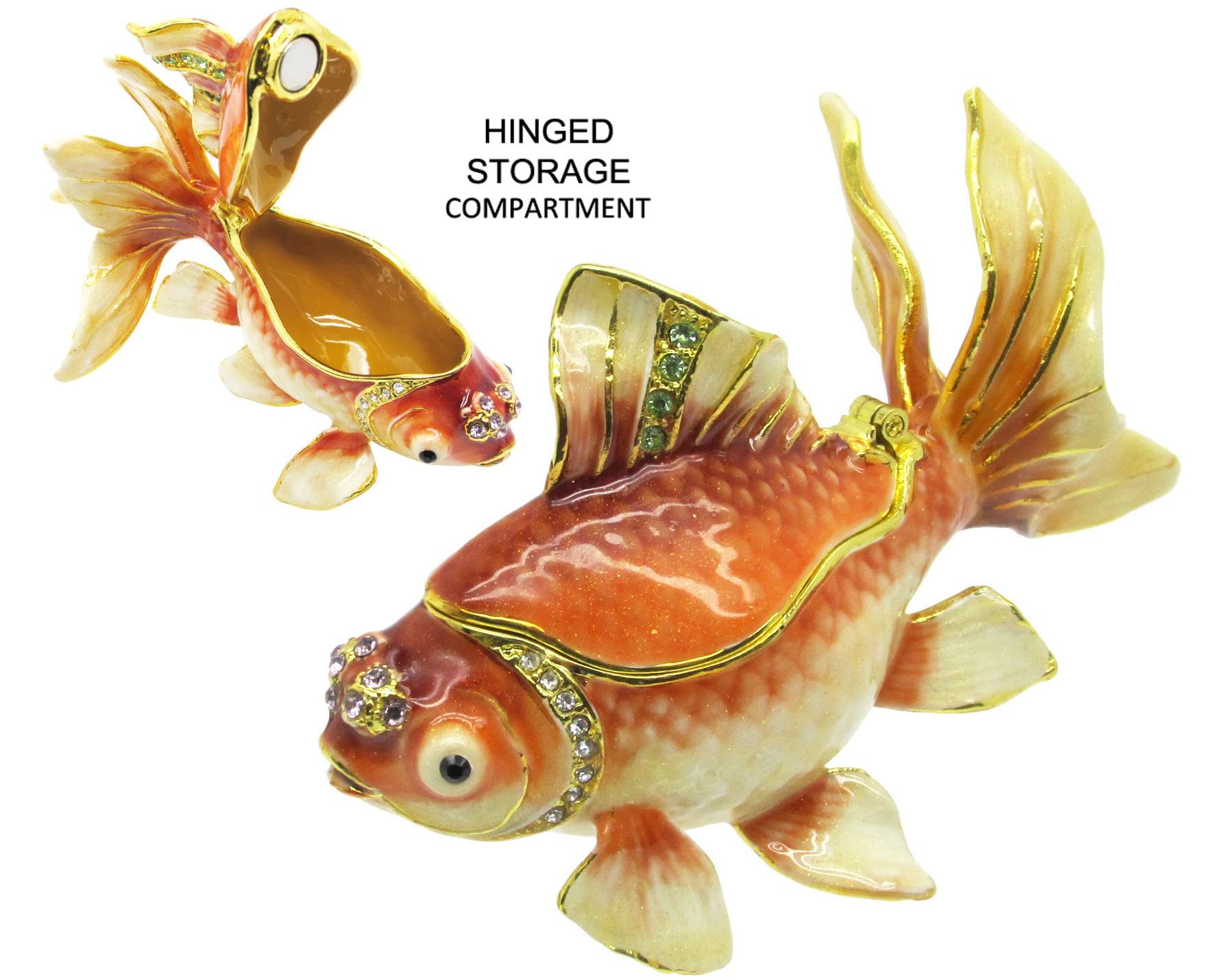 Exquisite Goldfish Jeweled Trinket Box with Genuine Austrian Crystals - Perfect for Jewelry Storage, Gift Giving & Home Decor