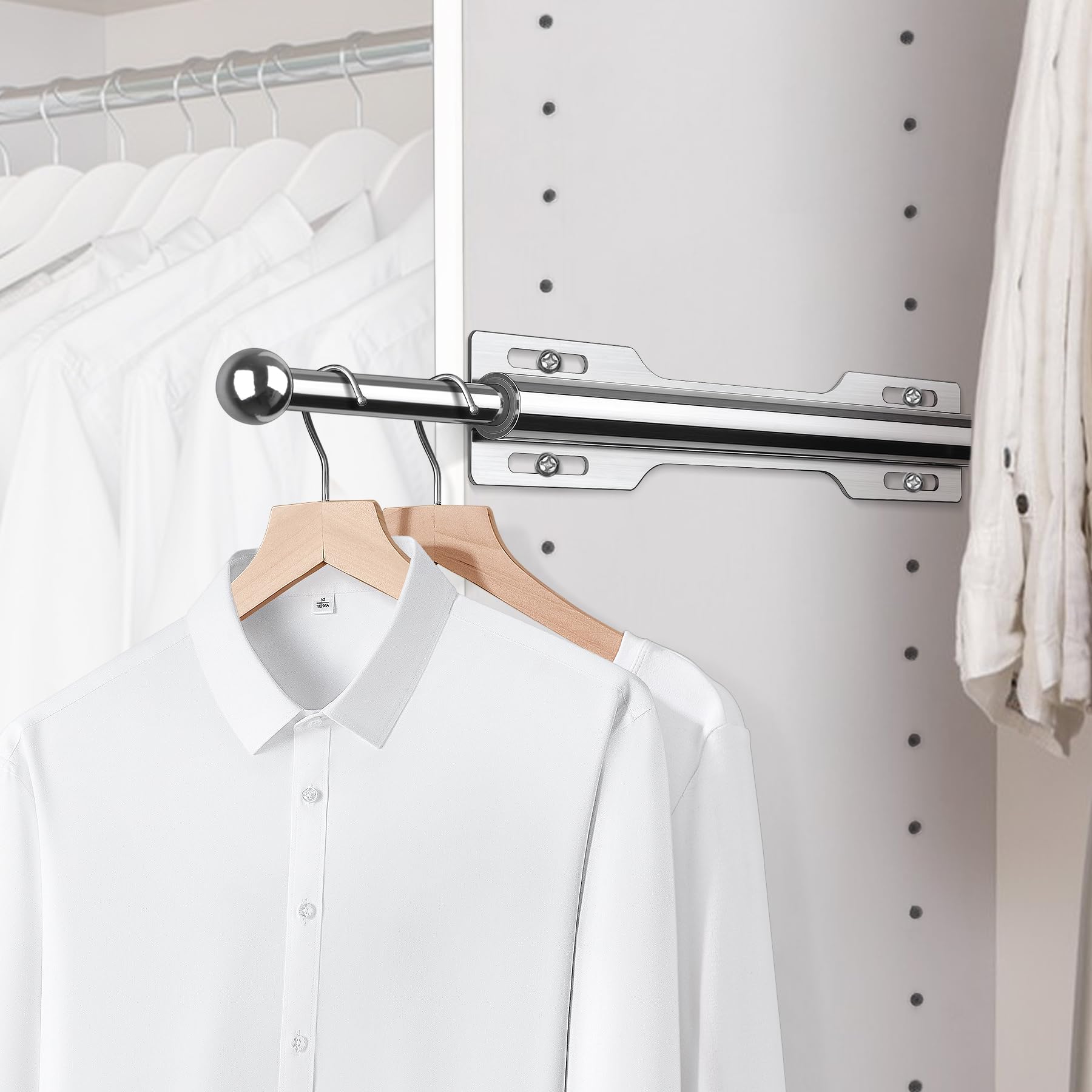 FIRJOY Pull-Out Closet Valet Rod - Silver | Space-Saving Closet Organizer for Hanging Clothes, Suits & Accessories | Perfect for Bedrooms, Walk-In Closets & Dorm Rooms