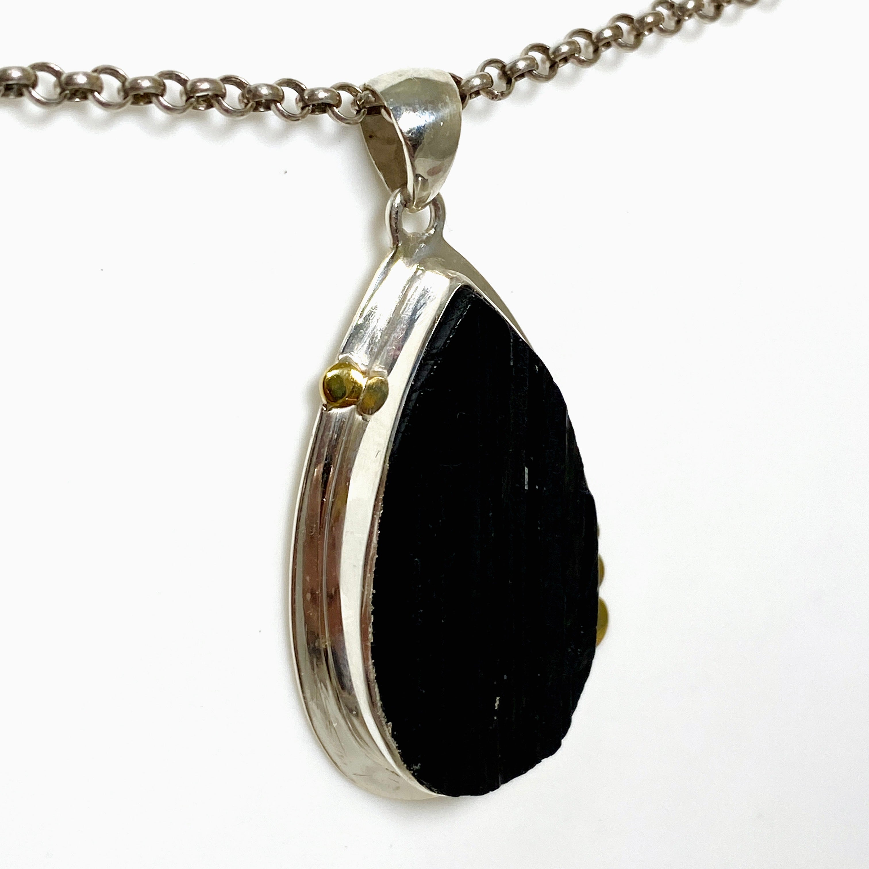 Black Tourmaline Teardrop Raw Pendant Necklace - Natural Healing Crystal Jewelry KPGJ4600 | Spiritual Protection & Energy Cleansing