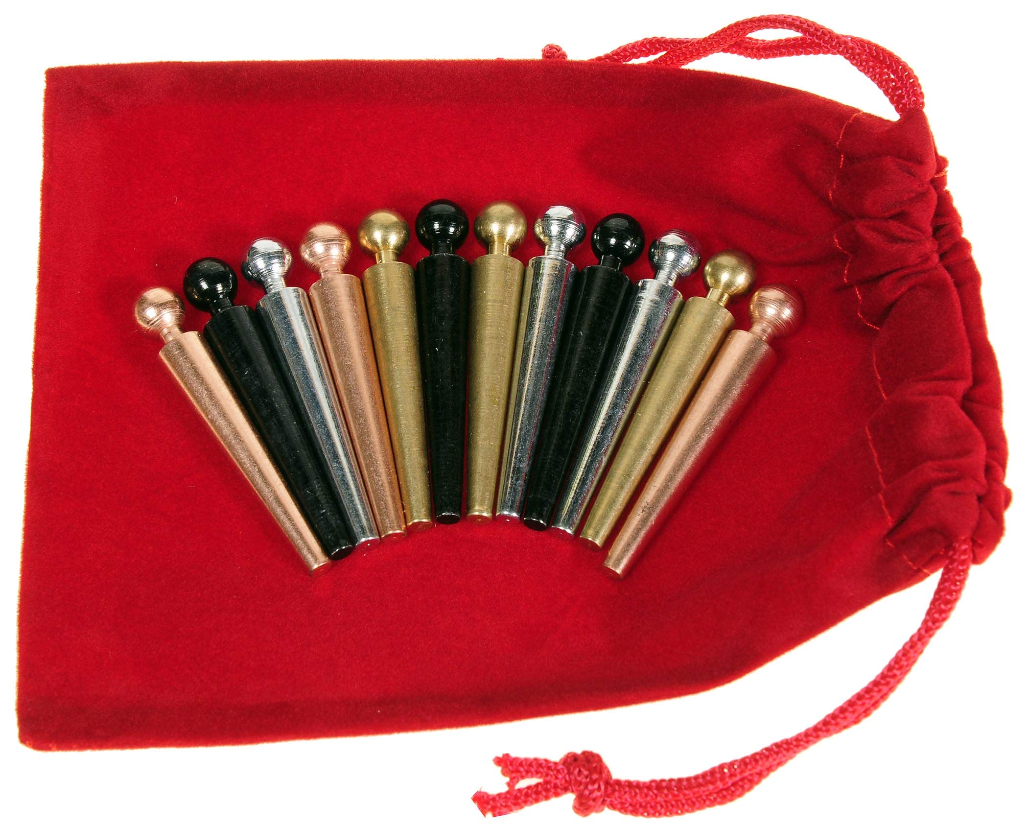 Extra Large Metal Cribbage Pegs with Ball Top - Set of 12 Pegs in 4 Colors for Specialized Cribbage Boards - Includes Soft Red Velveteen Storage Pouch - Perfect for Game Nights, Travel & Family Gatherings