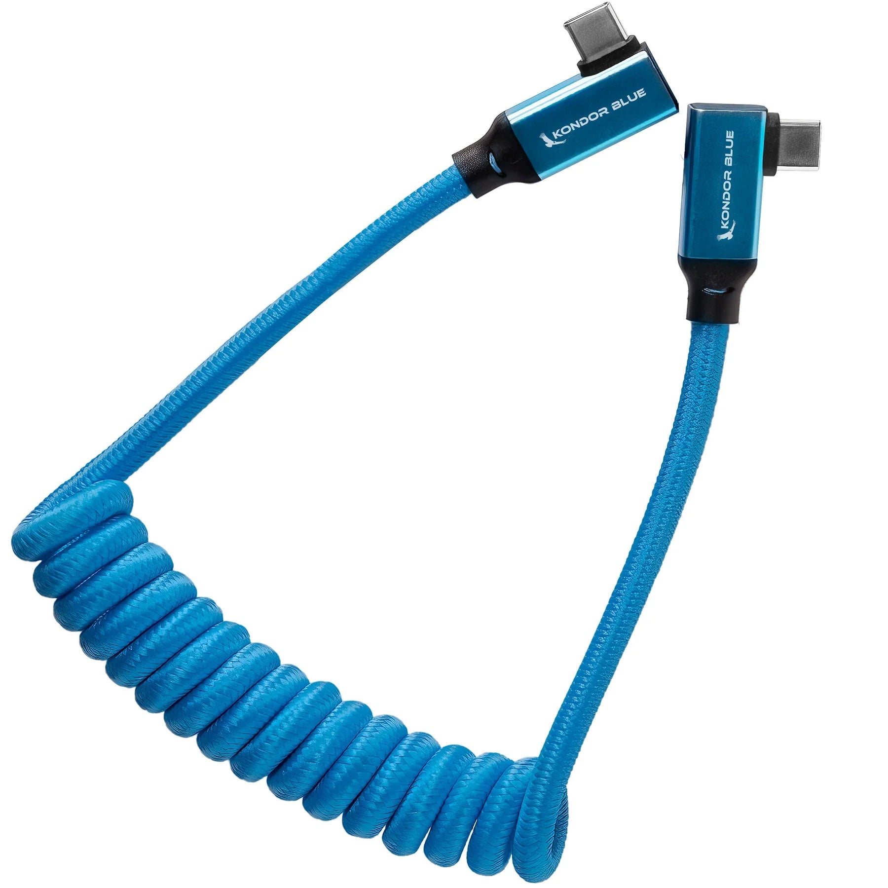 Kondor Blue 12-24 Inch Coiled USB C Right Angle Braided Cable - Durable Fast Charging Cord for MacBook Pro, iPad, Samsung Galaxy - Perfect for Office, Home & Travel (Blue)