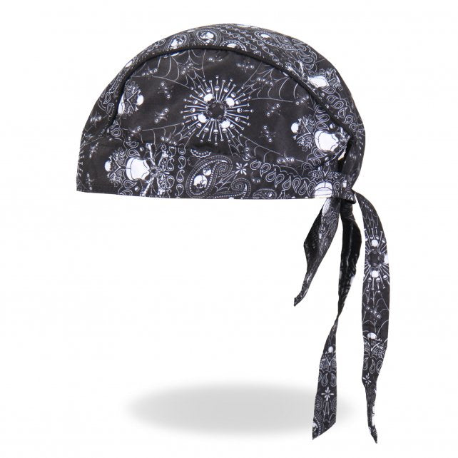 Premium Leather Skull Paisley Headwrap for Bikers - Stylish Du Rag with Crossbones Design - Perfect for Motorcycle Rides, Outdoor Adventures & Fashion Statements
