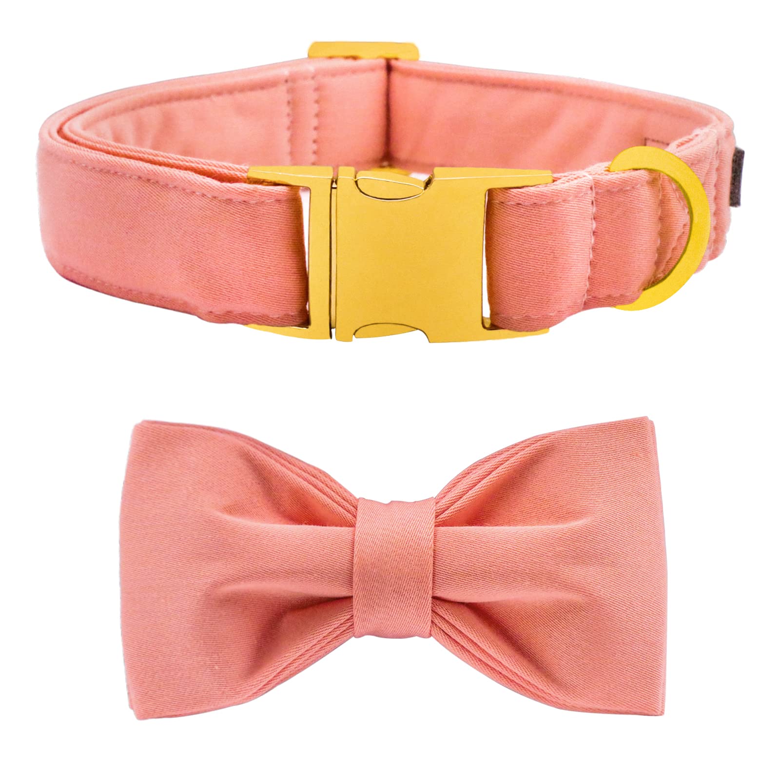 **Maca Bates Adjustable Breakaway Dog Collar with Bow Tie - Pink Solid Color Pet Collar with Golden Metal Buckle for Small, Medium, Large & XL Dogs - Perfect for Birthdays, Parties & Daily Walks**