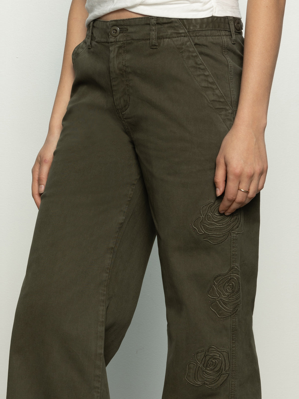 Rosette Army High Rise Women's Pants - Kalamata Olive Green Casual Trousers for Work, Travel & Everyday Wear