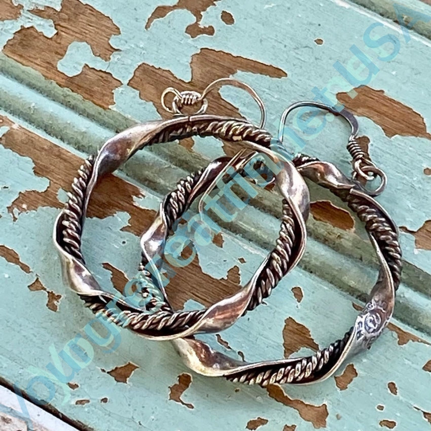 Vintage Mexican Sterling Silver Hoop Earrings for Women - Handmade Pierced Dangle Earrings for Everyday Wear, Parties & Gifts