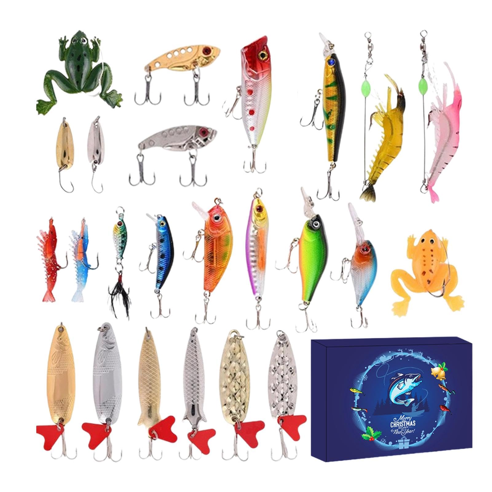 24-Day Fishing Advent Calendar - Countdown to Christmas with 24 Fishing Lures - Perfect Gift for Adult Men & Teen Boys - Great for Holiday Fishing Trips & Outdoor Adventures