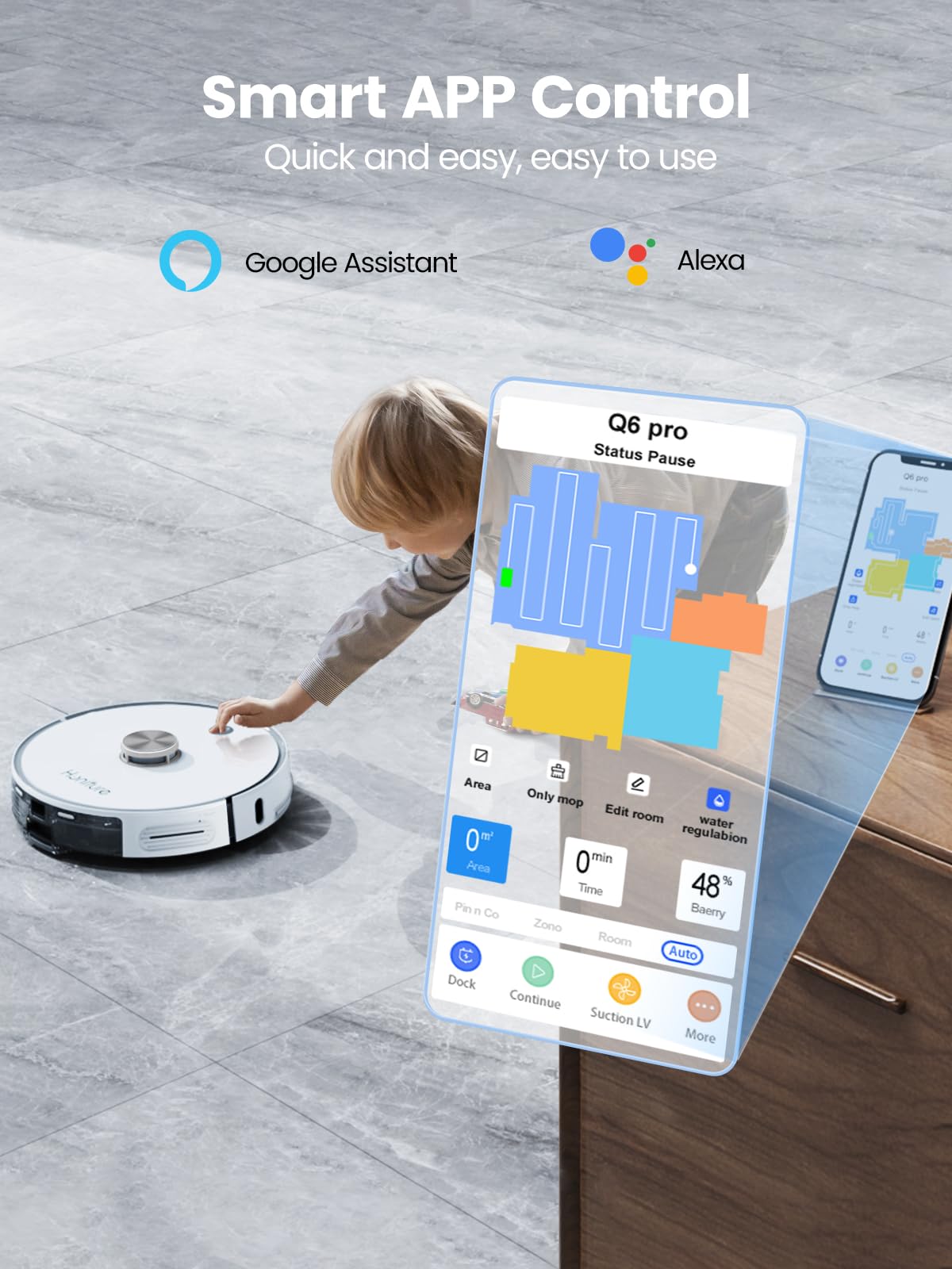 HONITURE Q6 Pro Robot Vacuum and Mop Combo with Self-Emptying Base, 4000Pa Suction, Laser Navigation & Smart Mapping, 250 Min Runtime, App Control - Perfect for Pet Hair, Hardwood Floors & Large Homes
