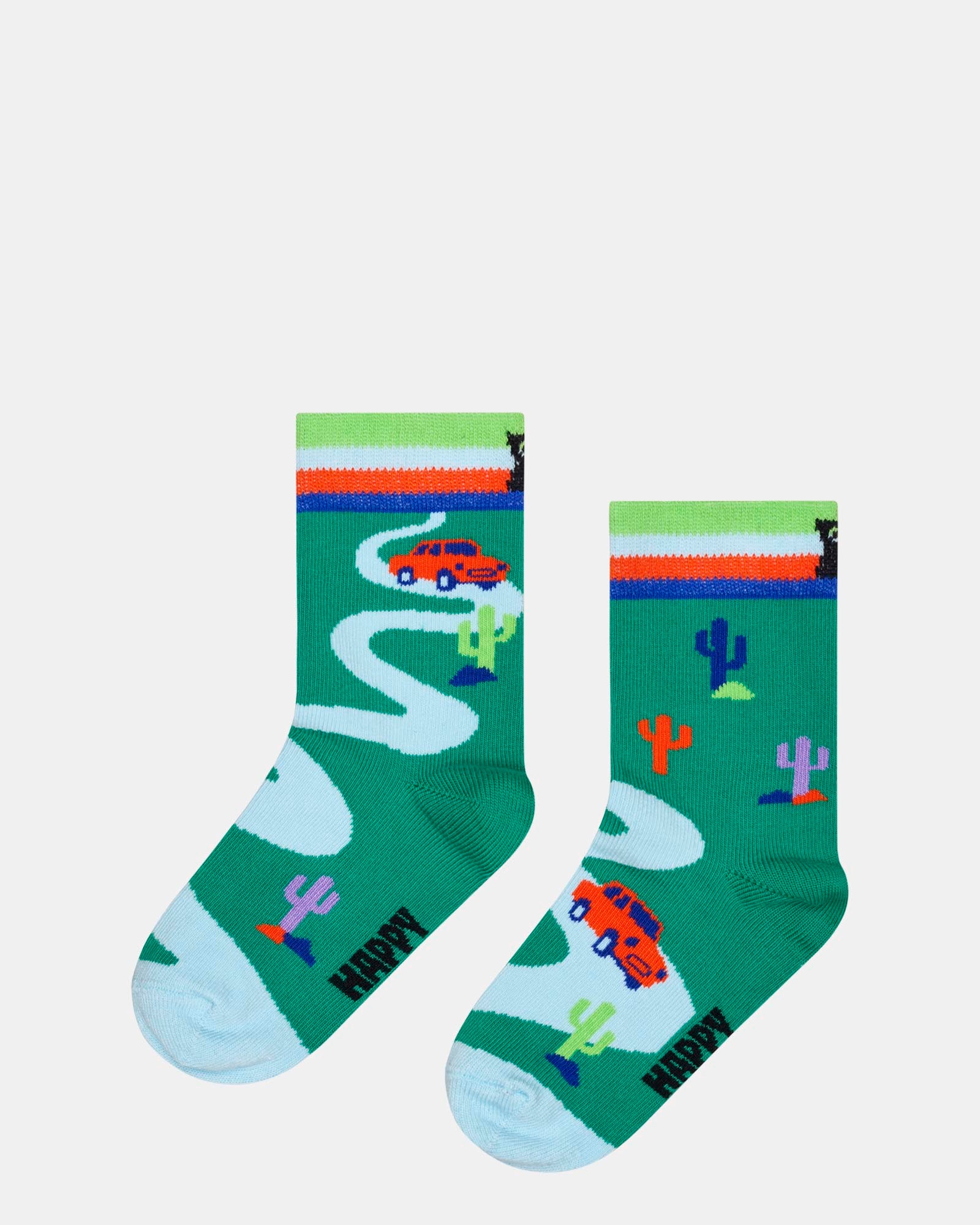 Kids Scenic Drive Socks Light Green - Comfortable Non-Slip Socks for Boys & Girls - Perfect for Road Trips, Car Rides & Outdoor Adventures