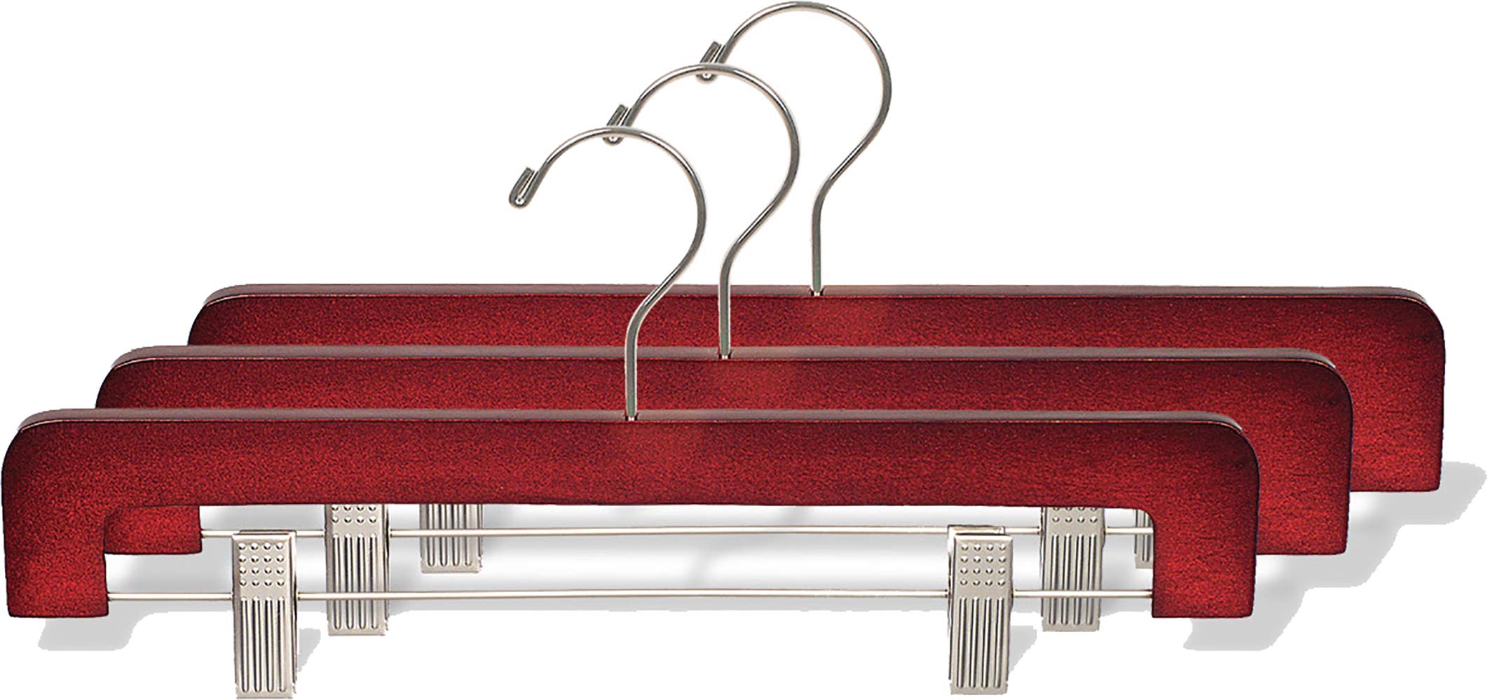 The Great American Hanger Company - 50 Pack Wooden Bottom Hangers with Clips for Pants, Skirts & Scarves - Cherry/Brushed Chrome Finish - Space Saving Closet Organization - Perfect for Retail Stores & Home Wardrobes