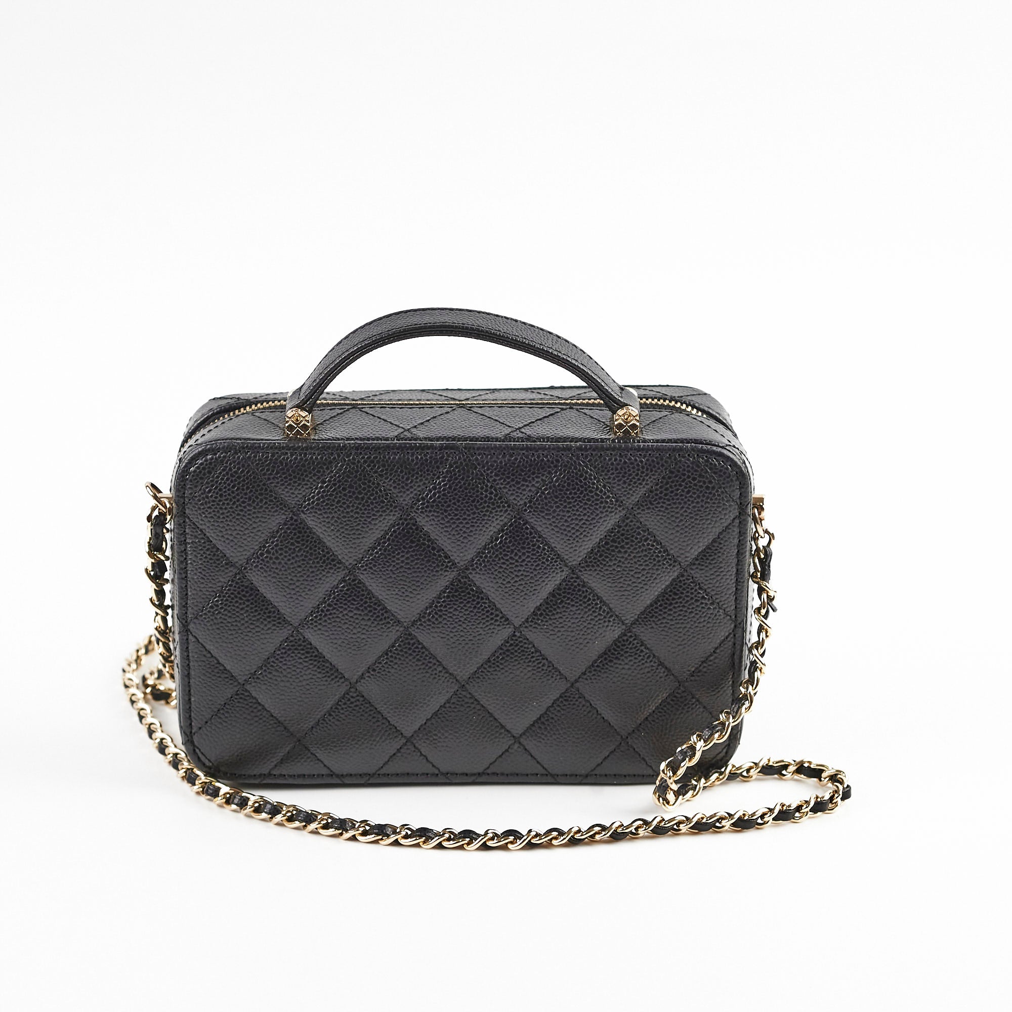 Authentic Chanel Caviar Vanity Bag with Top Handle - Microchipped Black Leather - Perfect for Evening Events & Luxury Travel Accessories