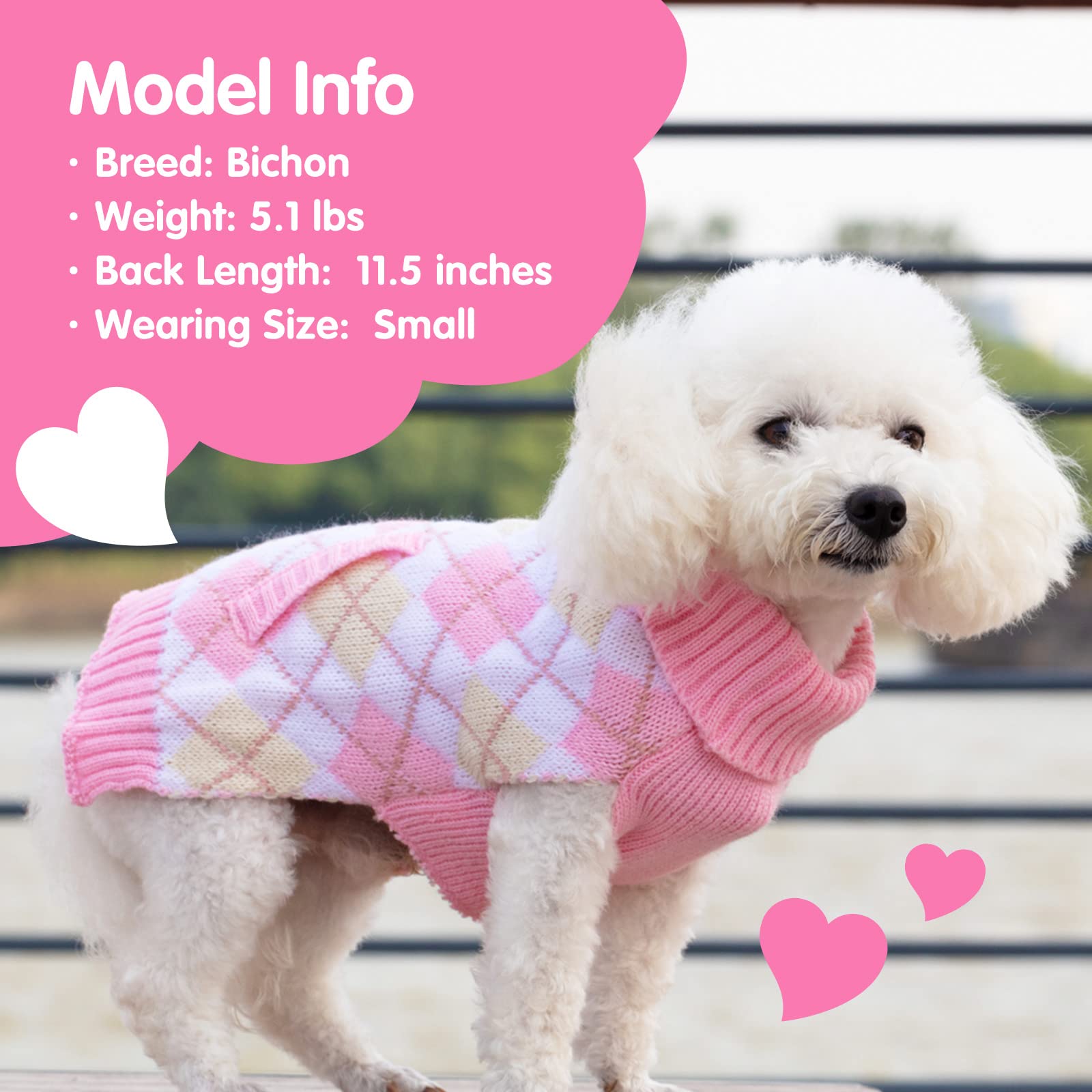 KYEESE Thick Knit Dog Sweater for Small Dogs - Turtleneck Pullover Pet Coat with Leash Hole in Pink | Warm Winter Apparel for Indoor/Outdoor Activities
