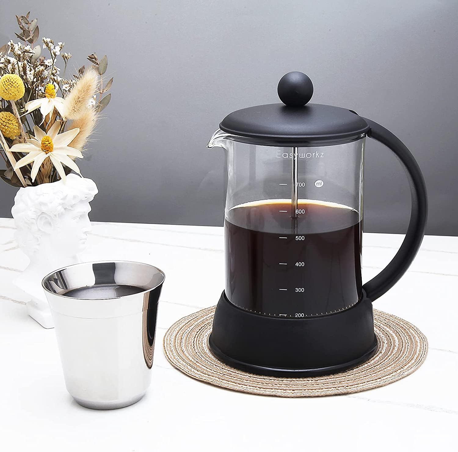 Easyworkz Eclipse French Press Coffee Maker with Heat-Resistant Borosilicate Glass, 800ml - Perfect for Home, Office, and Camping Brewing