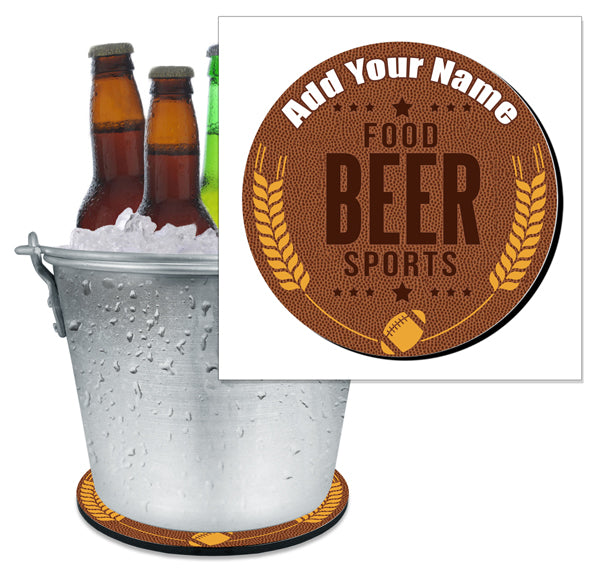 Personalized Beer Bucket Coaster with Football Design - Custom Name Engraved Bar Accessories for Game Day, Tailgating & Home Decor
