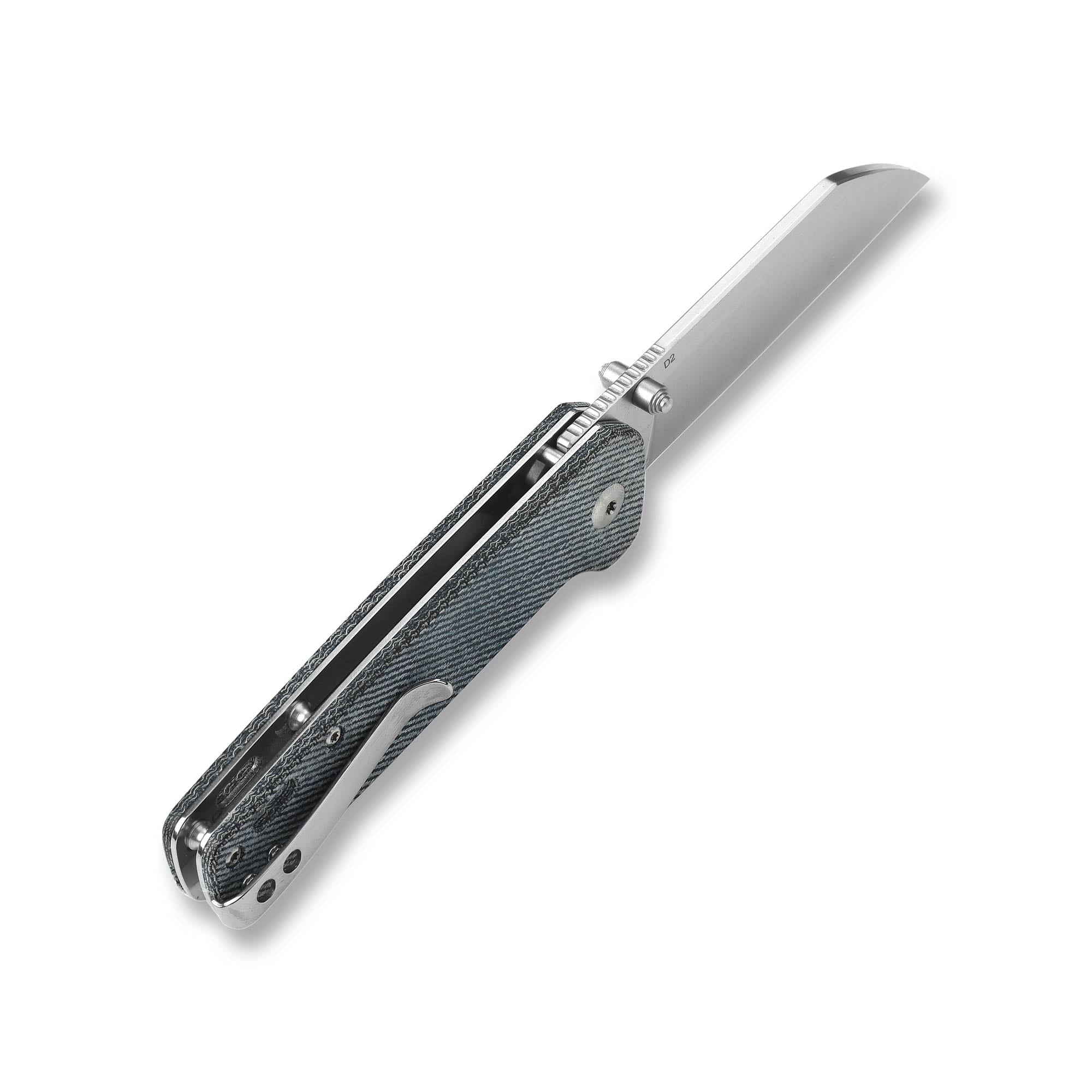 QSP Penguin Liner Lock Pocket Knife - D2 Steel Blade, Denim Micarta Handle - EDC, Camping, Hiking & Outdoor Survival Tool