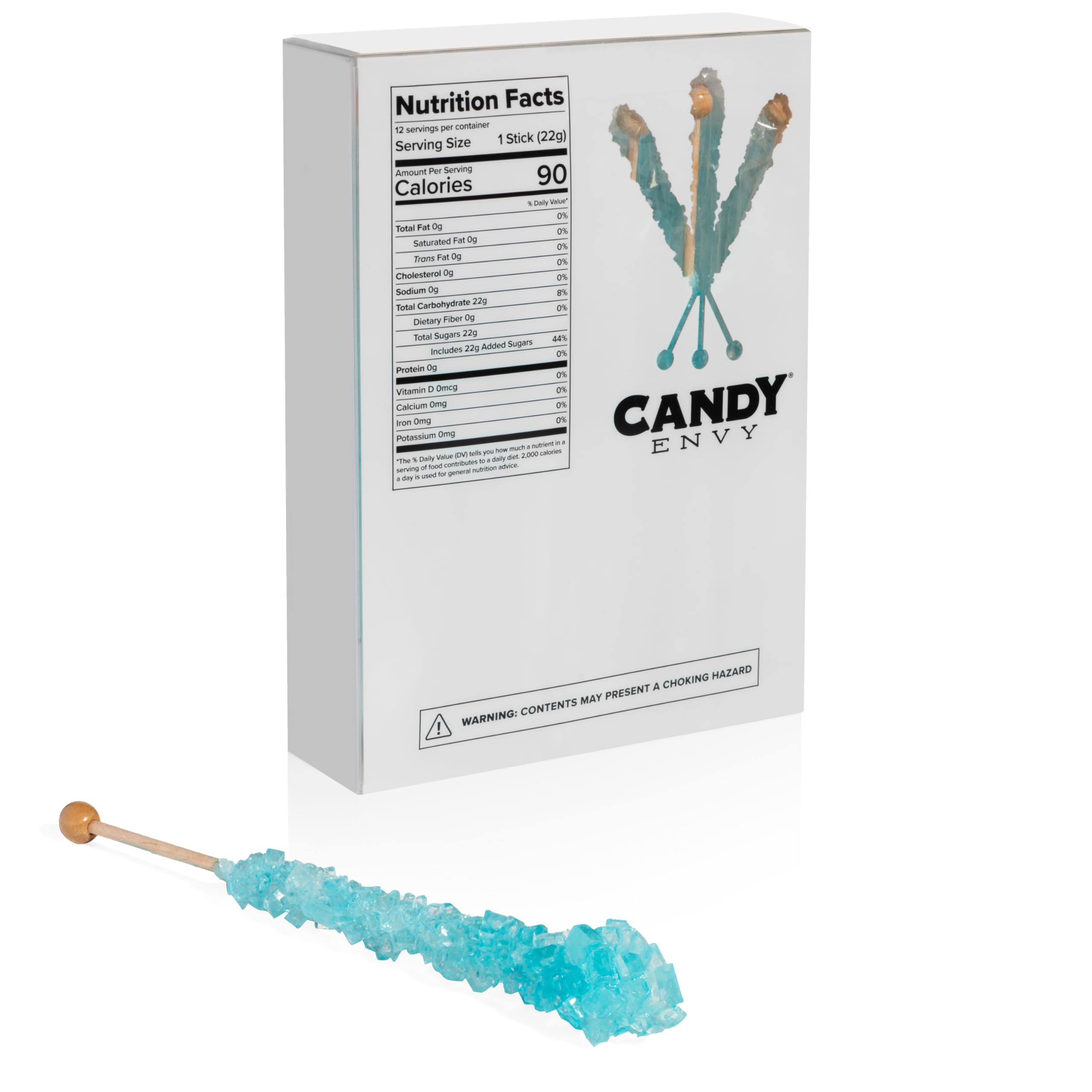 Light Blue Rock Candy Sugar Sticks - Cotton Candy Flavored - 12 Individually Wrapped - Perfect for Birthday Parties, Baby Showers & Dessert Decorations