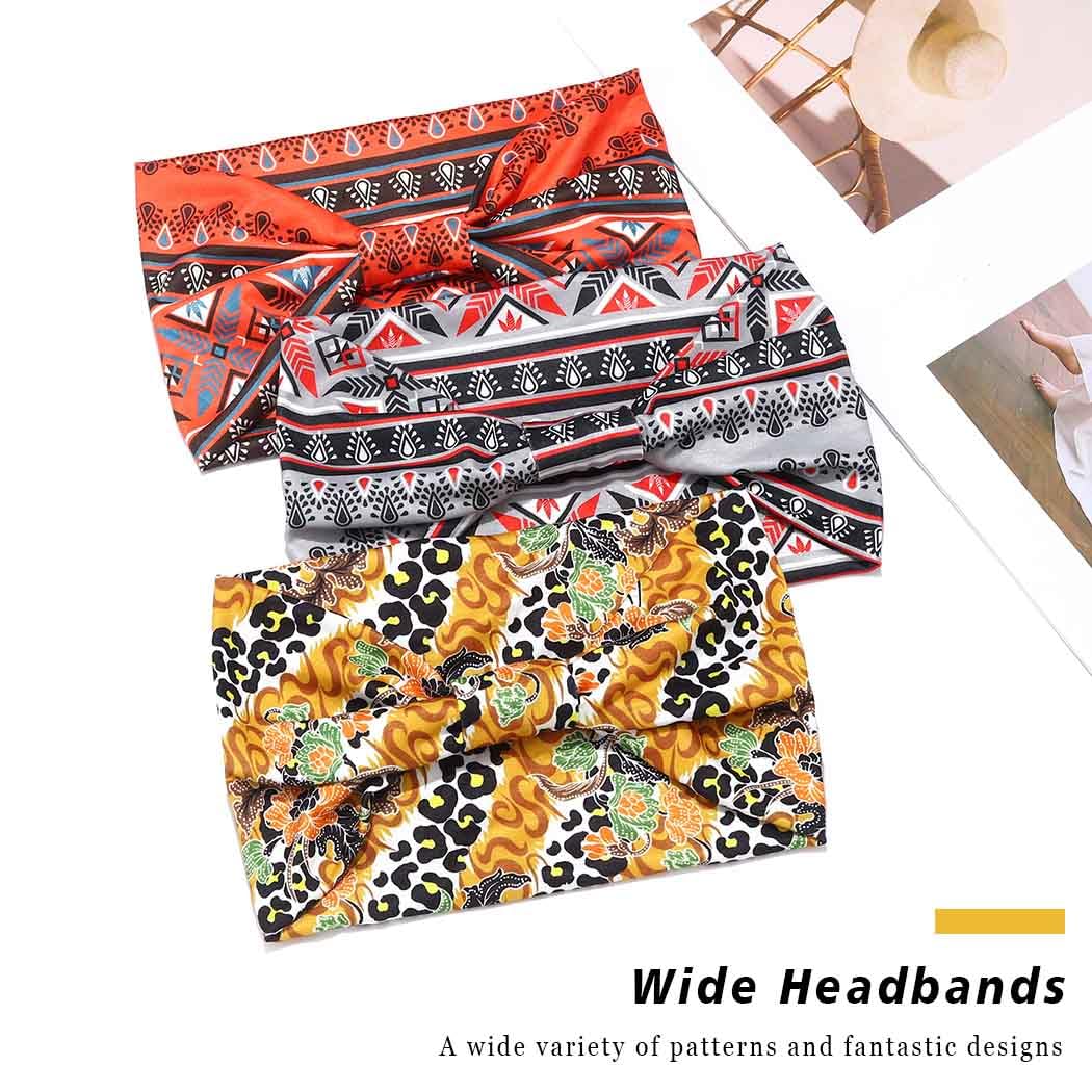 Zoestar Wide African Headbands - Knotted Turban Head Wraps & Boho Printed Hair Bands - Stylish Stretchy Head Scarves for Women & Girls (Pack of 3) - Perfect for Beach, Yoga, and Everyday Fashion Accessories