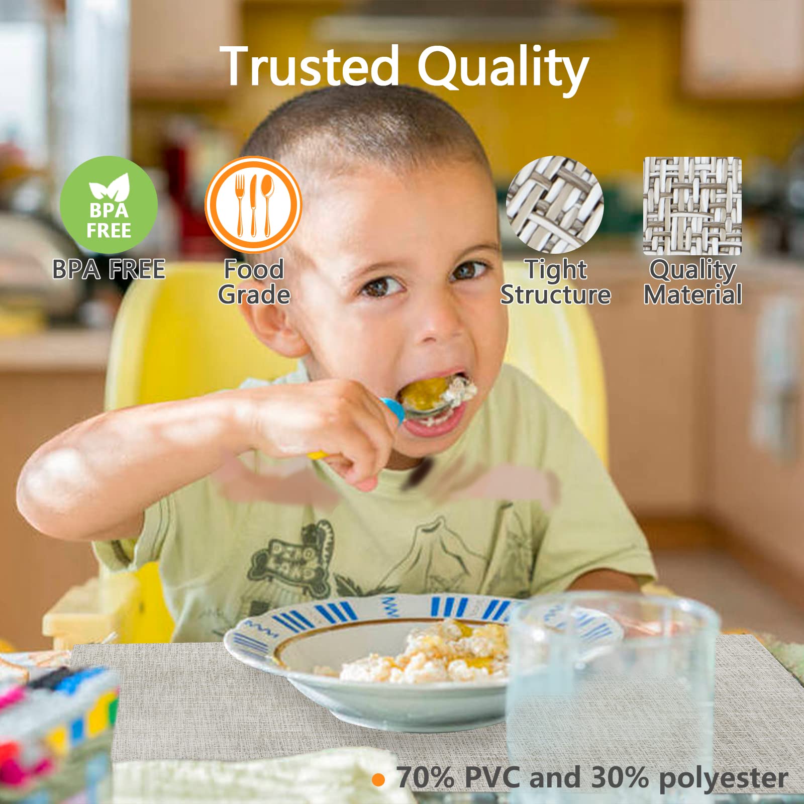 4-Pack Woven Vinyl Placemats - Waterproof & Washable for Indoor/Outdoor Use - Beige & White Table Mats for Dining, Picnics, and Parties