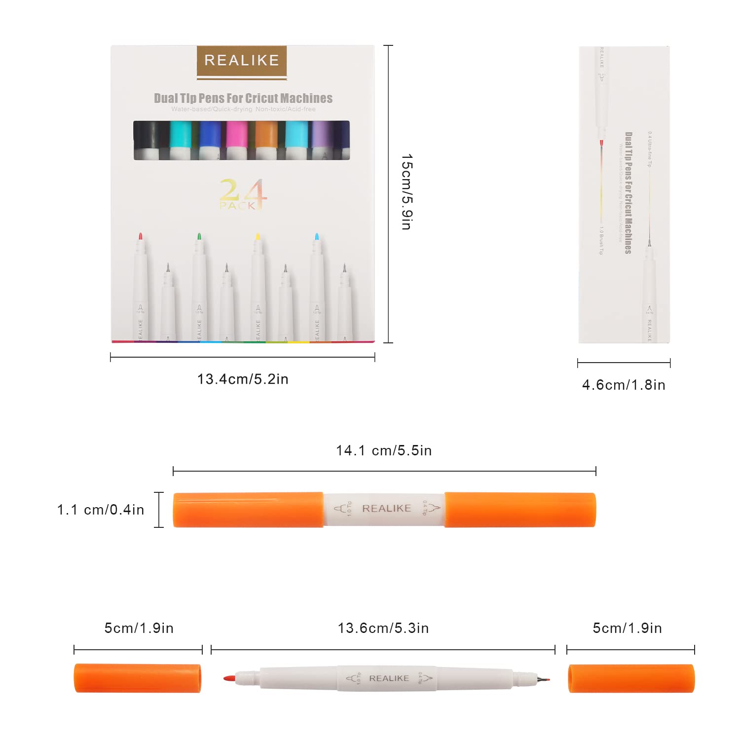REALIKE 24-Pack Dual Tip Marker Pens for Cricut Maker 3, Maker, Explore 3, Air 2 & Air - Fine Point (0.4mm) & Bold (1.0mm) Writing & Drawing Pens - Perfect for DIY Crafts, Scrapbooking, Card Making & Vinyl Projects