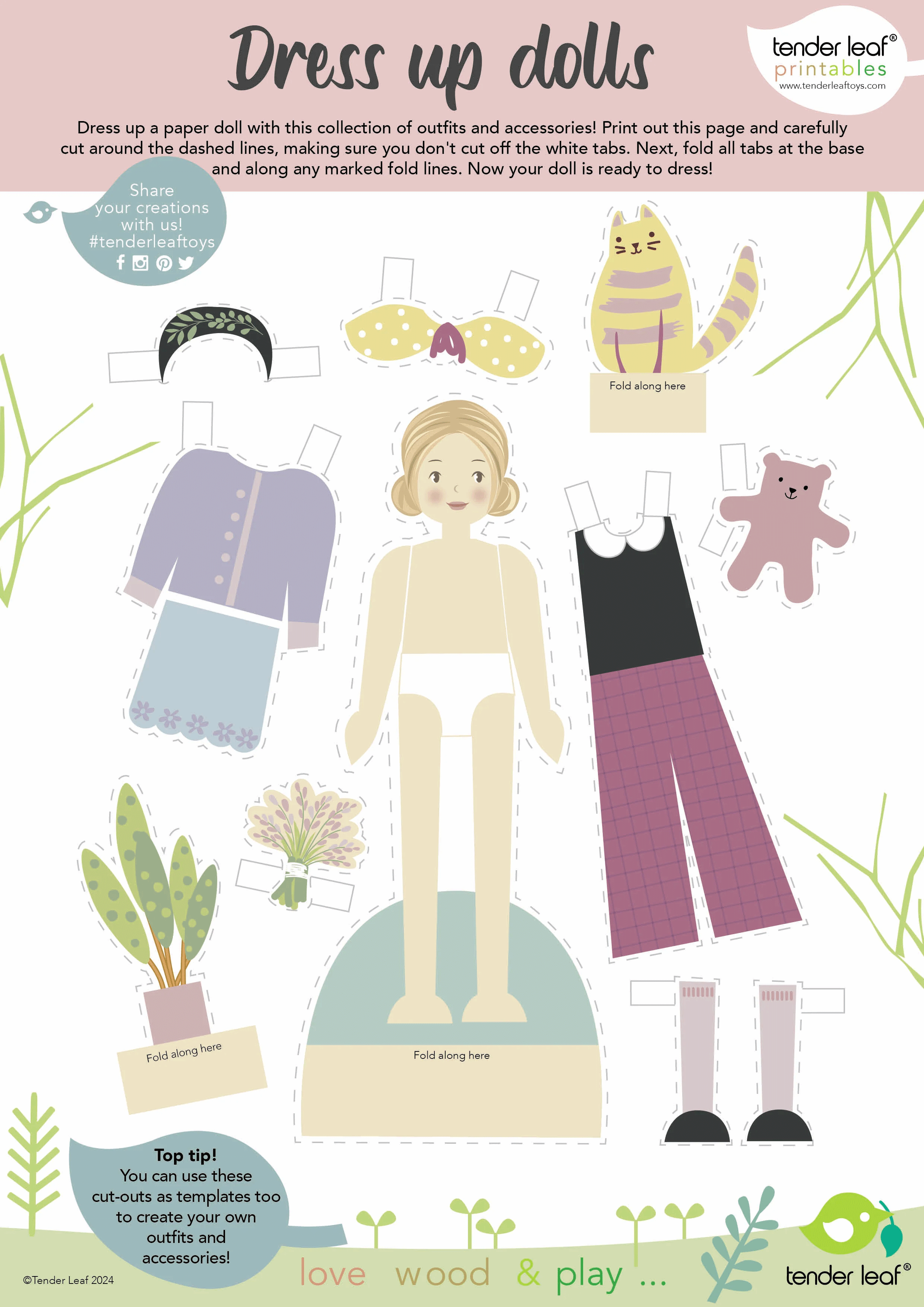 Tenderleaf Toys Wooden Fearne Doll - Handcrafted Eco-Friendly Toy for Kids | Perfect for Imaginative Play, Gift Giving & Nursery Decor