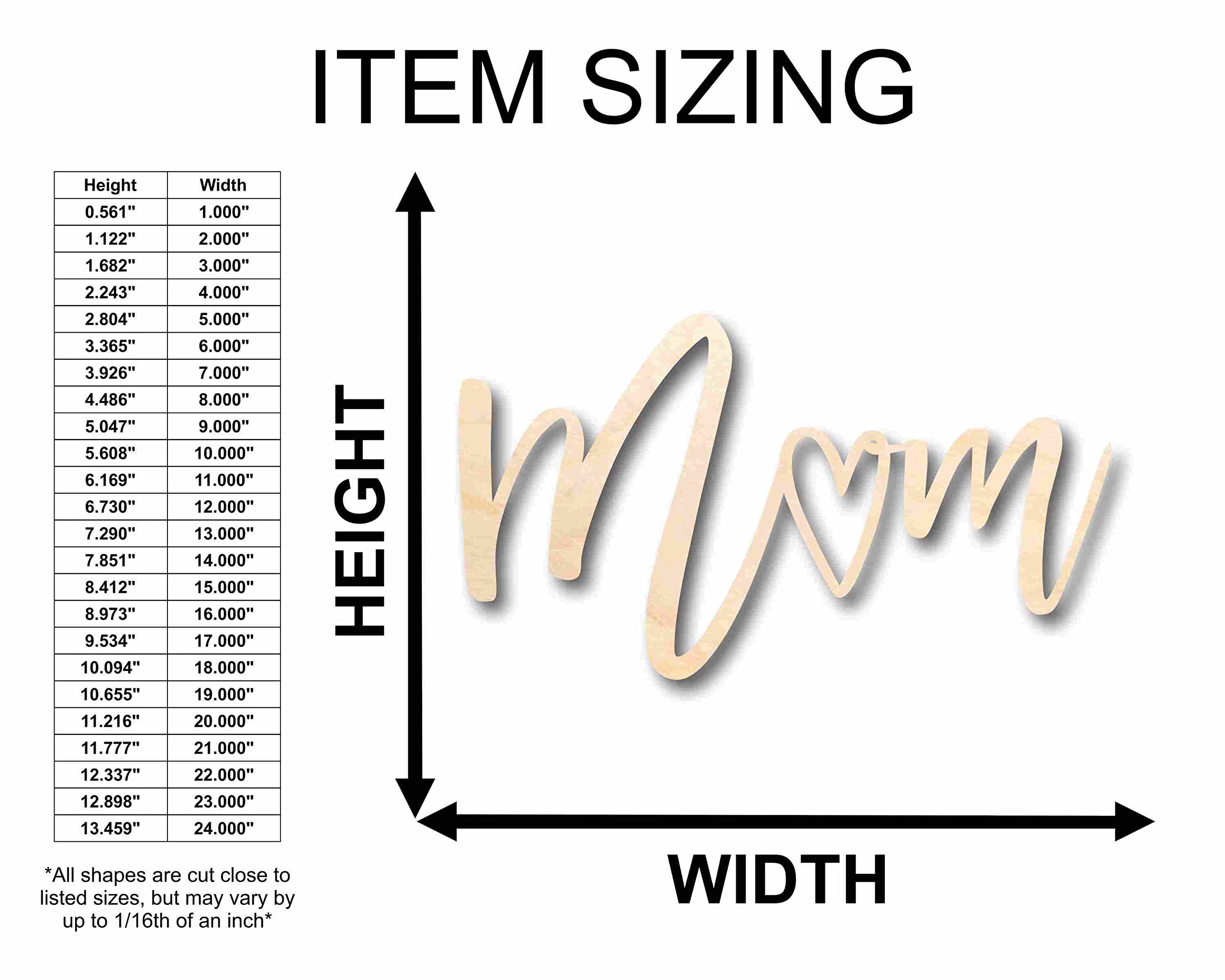 DIY Unfinished Wood Cutout - Mom Script Font for Mother's Day Crafts, Handmade Gift (36