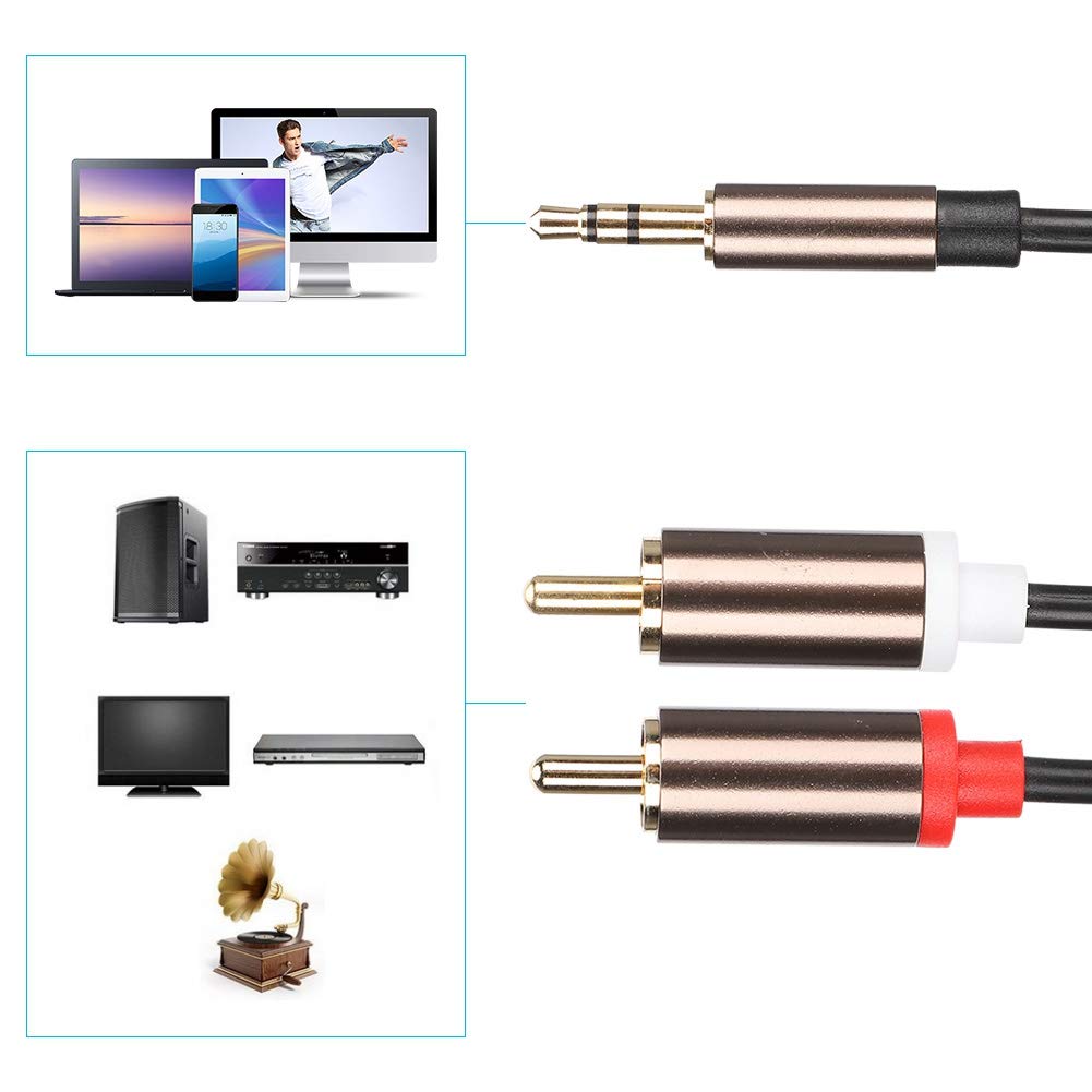 High-Quality 2-in-1 Speaker Cable & Subwoofer Audio Line - 2 Meters for Computer, Home Theater & Gaming Sound Systems | Durable Copper Core for Crystal Clear Audio
