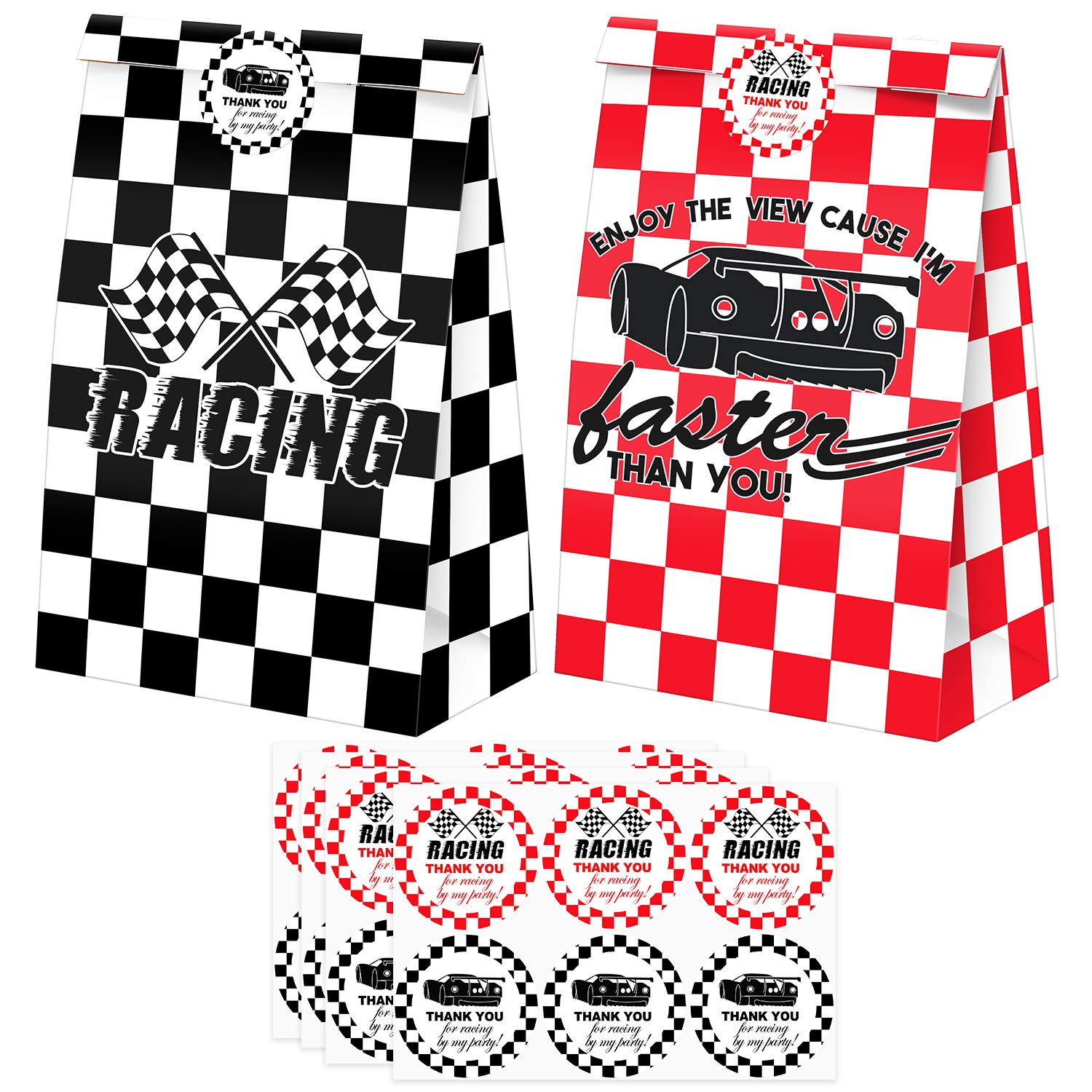 24 Pack Race Car Party Favor Bags with Stickers - Race Car Themed Goodie Bags for Birthday Parties, Baby Showers & Kids Events - Perfect for Treats, Candy & Small Gifts