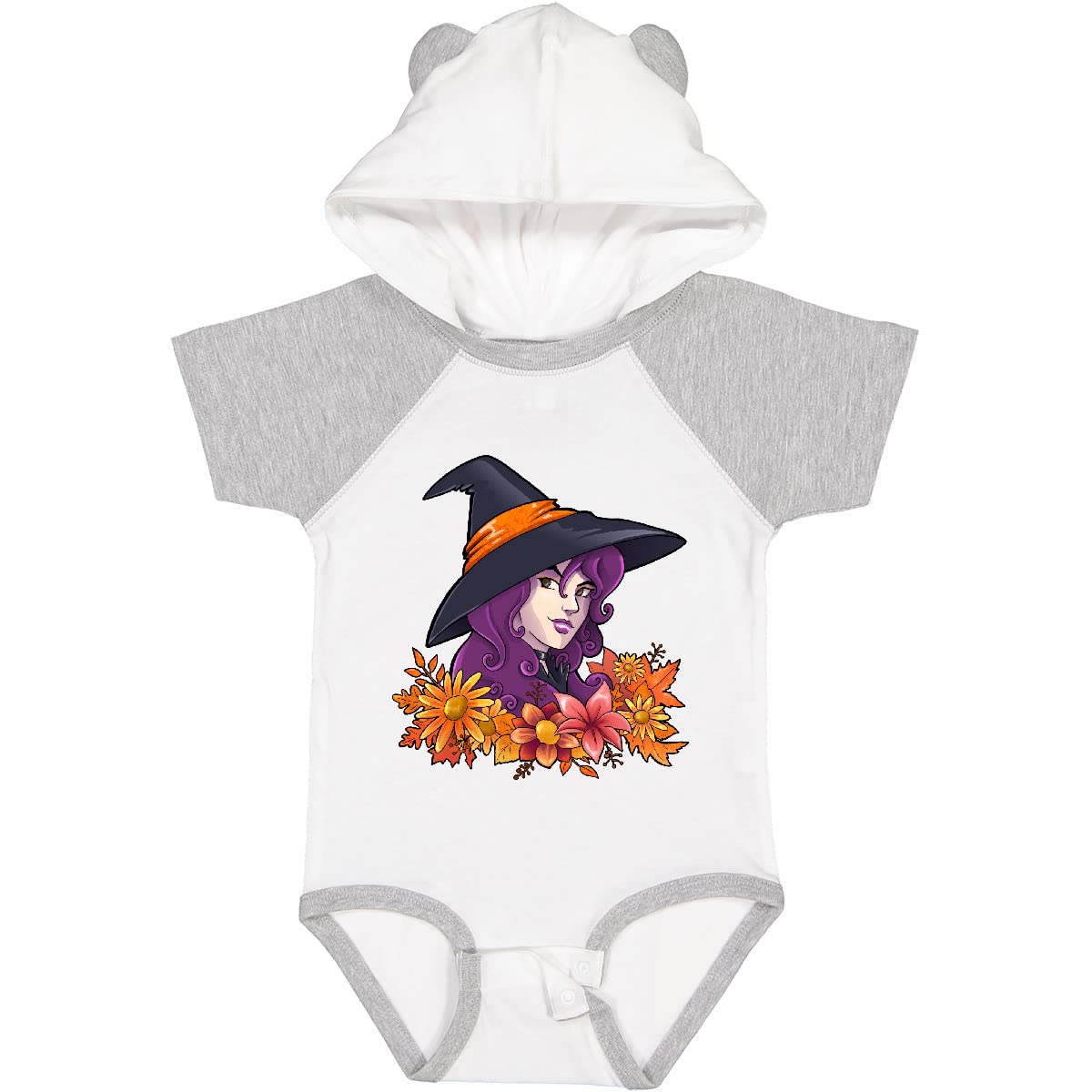 Inktastic Witch with Autumn Flowers and Leaves Baby Bodysuit - Cute Halloween Outfit for Infants & Toddlers - Perfect for Fall Photoshoots, Pumpkin Patch Visits, and Trick-or-Treating
