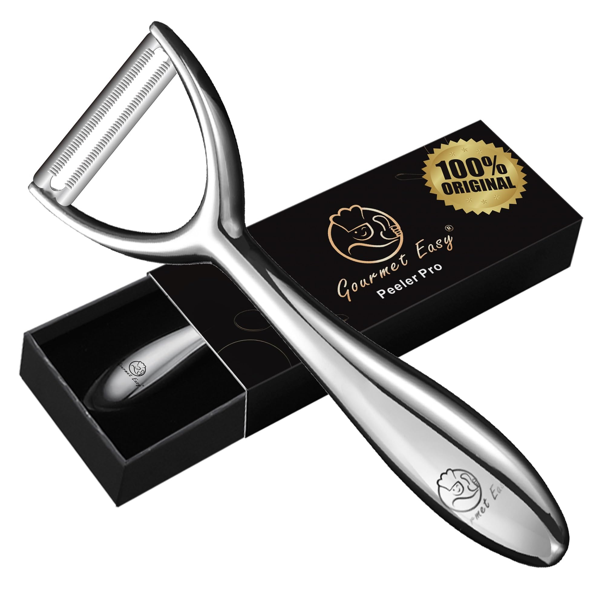 Premium Kitchen Peeler Set - Stainless Steel I Peeler & Y Peeler with Garlic Press and Meat Tenderizer Hammer | 5-Year Warranty | Perfect for Peeling Fruits, Vegetables & Meal Prep