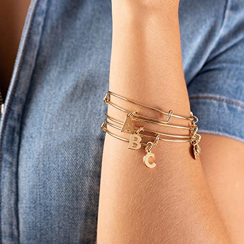 Alex and Ani Expandable Bangle Bracelet for Women - Initials A to Z Letter Charms, Shiny Finish, Adjustable 2 to 3.5 Inches - Perfect for Gifts, Everyday Wear & Special Occasions