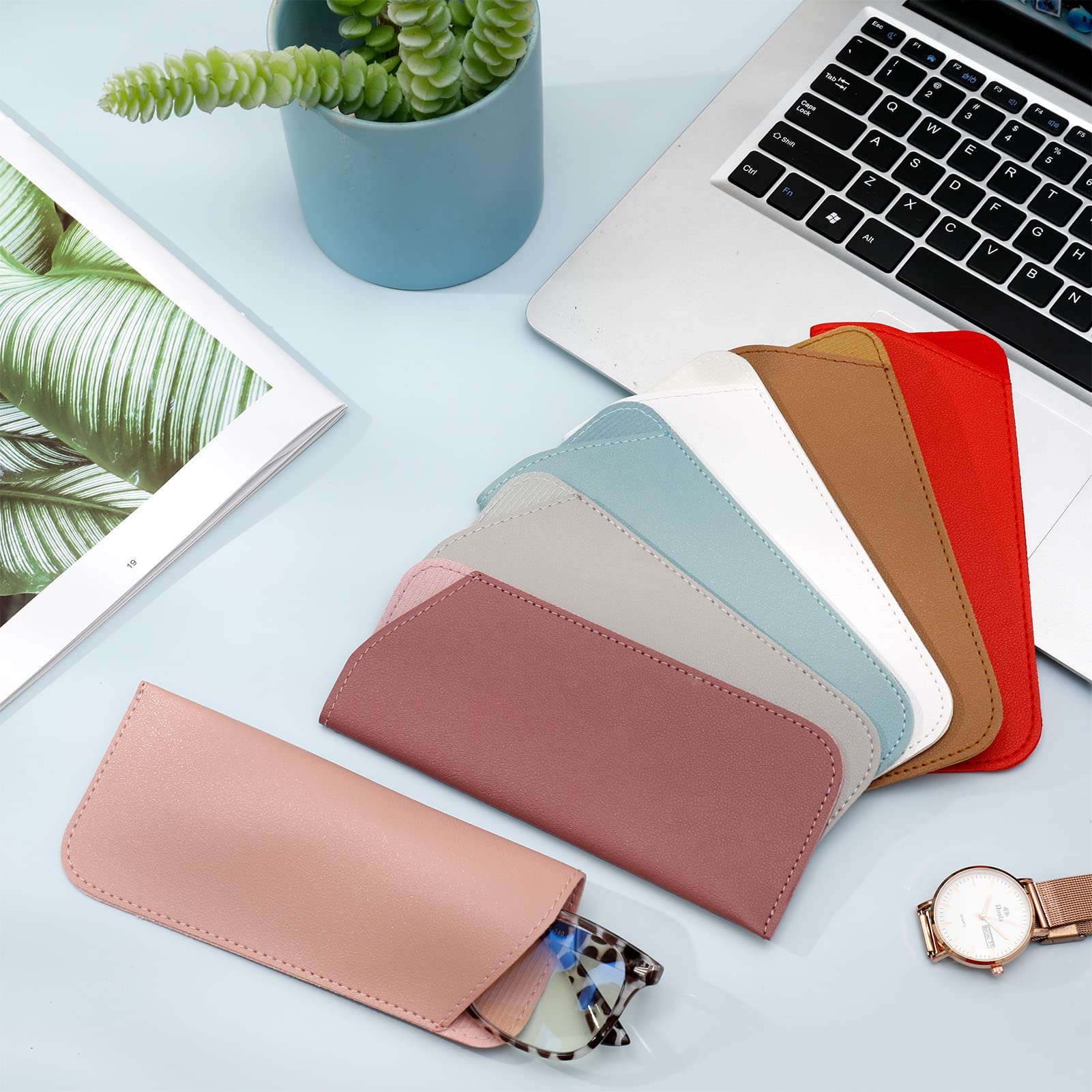 8 Pack Soft Glasses Case - Premium Leather Eyeglass & Sunglass Holder for Women, Men & Kids - Portable Travel Pouch for Glasses Protection (Perfect for Home, Office, Travel & Daily Use)