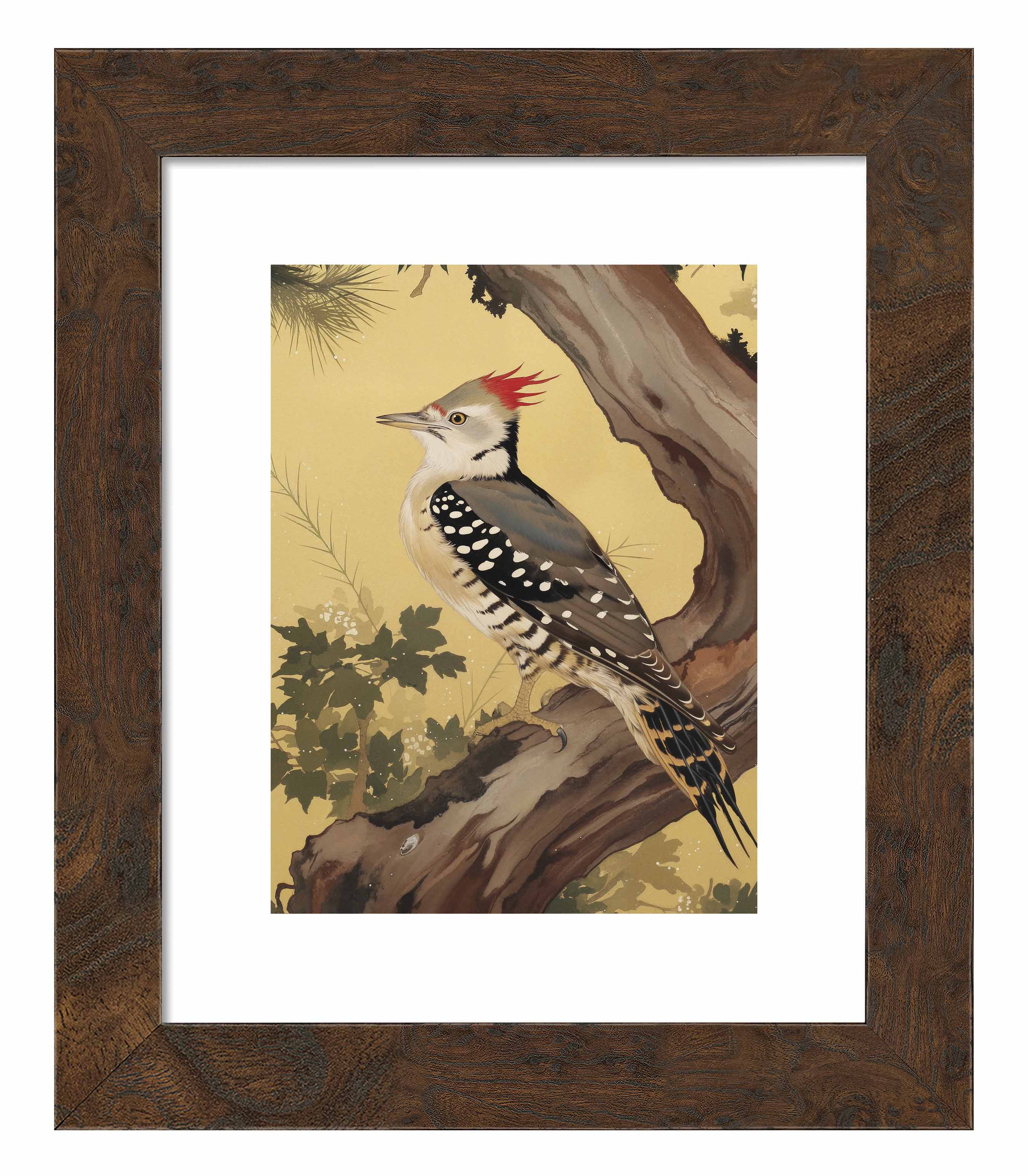 Echoes of the Forest Woodpecker in Pine Haven - Nature Inspired Wall Art Prints for Home & Office Decor | Wildlife Bird Painting for Living Room, Bedroom, or Study